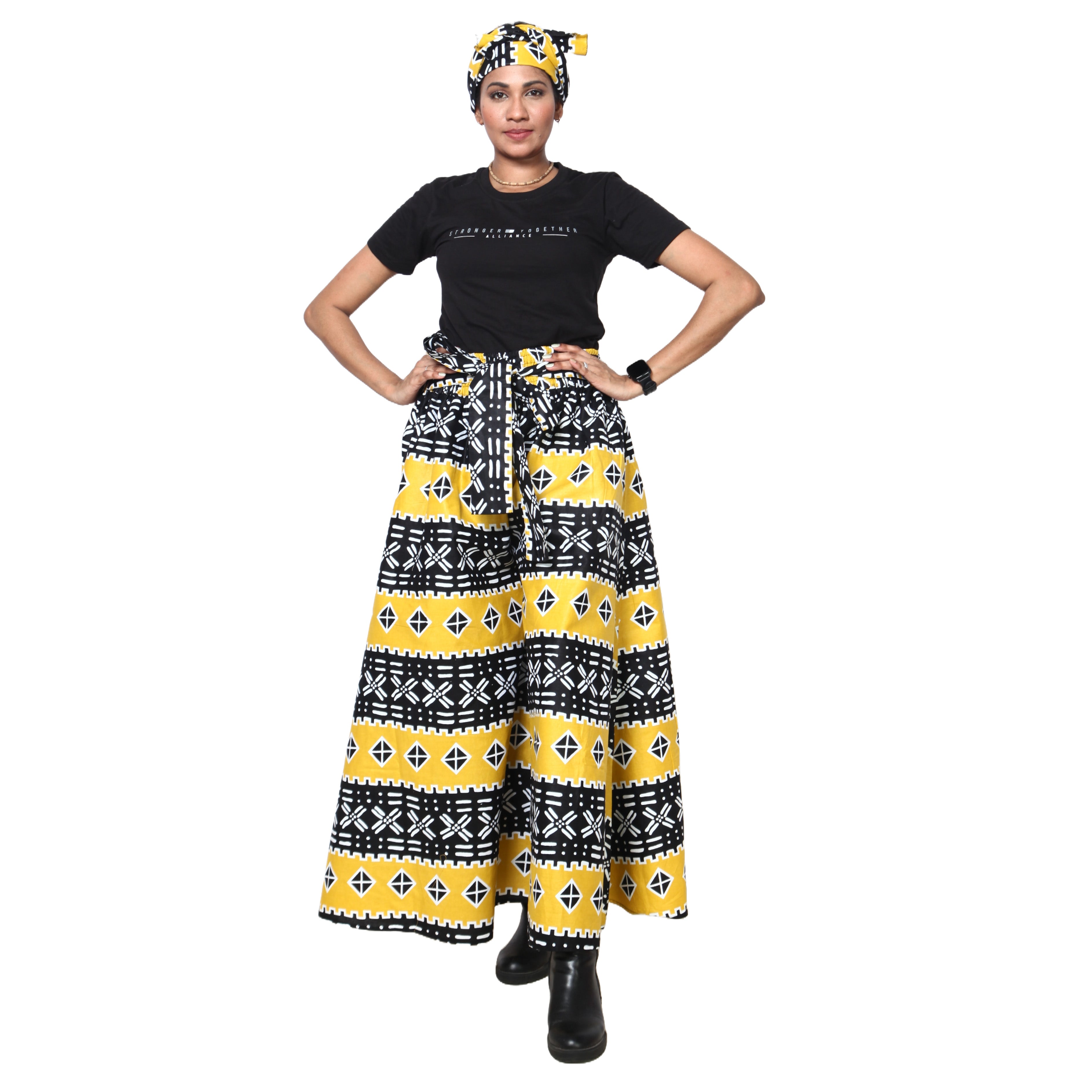 Women's African Printed Palazzo Pants with Tie Waist -- FI-50