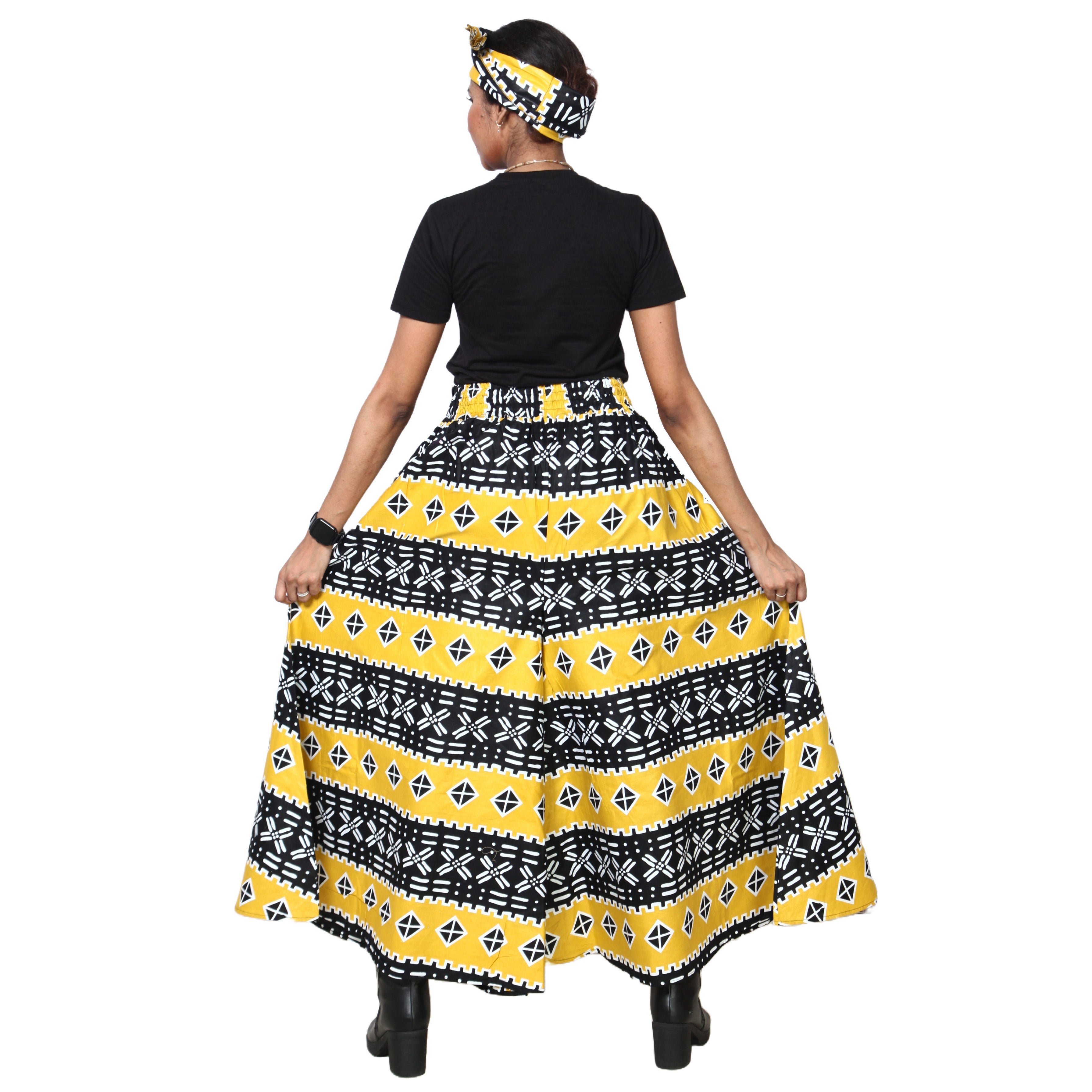 Women's African Printed Palazzo Pants with Tie Waist -- FI-50