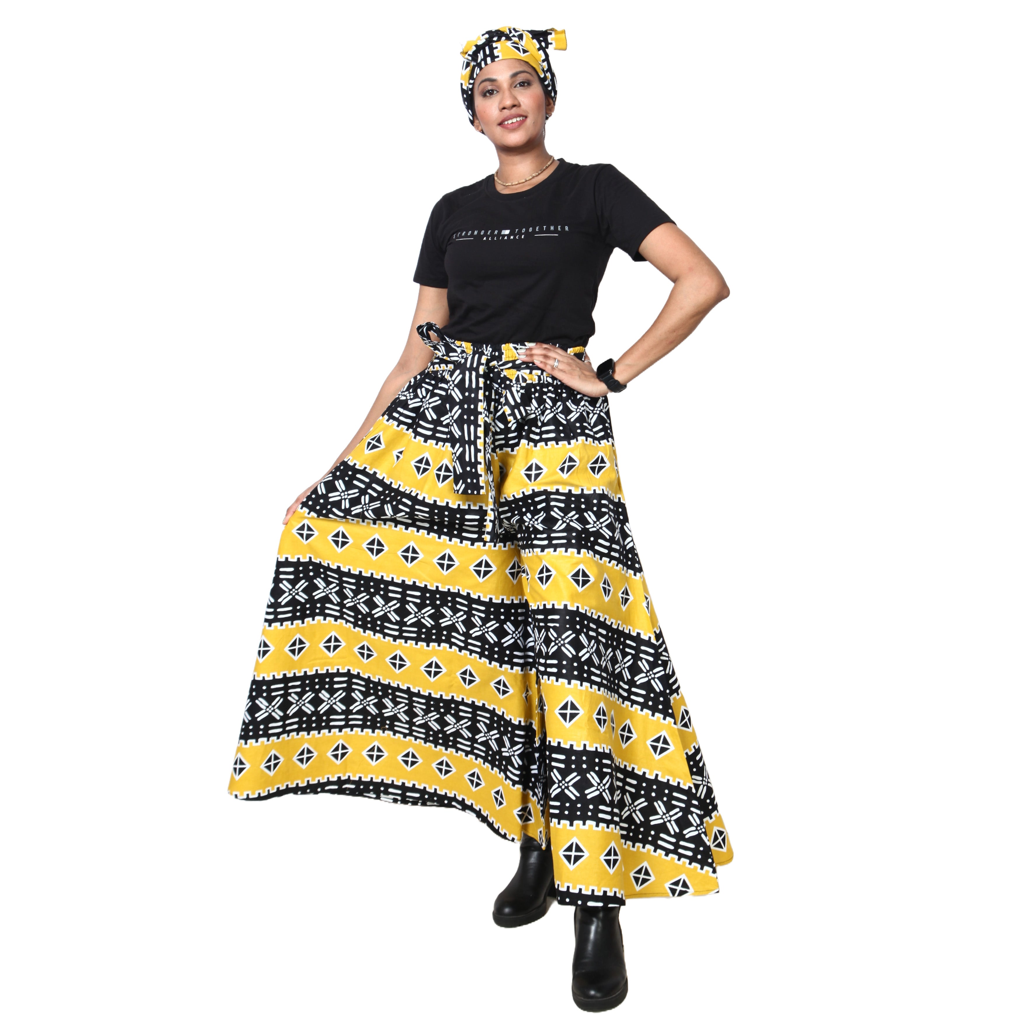 Women's African Printed Palazzo Pants with Tie Waist -- FI-50