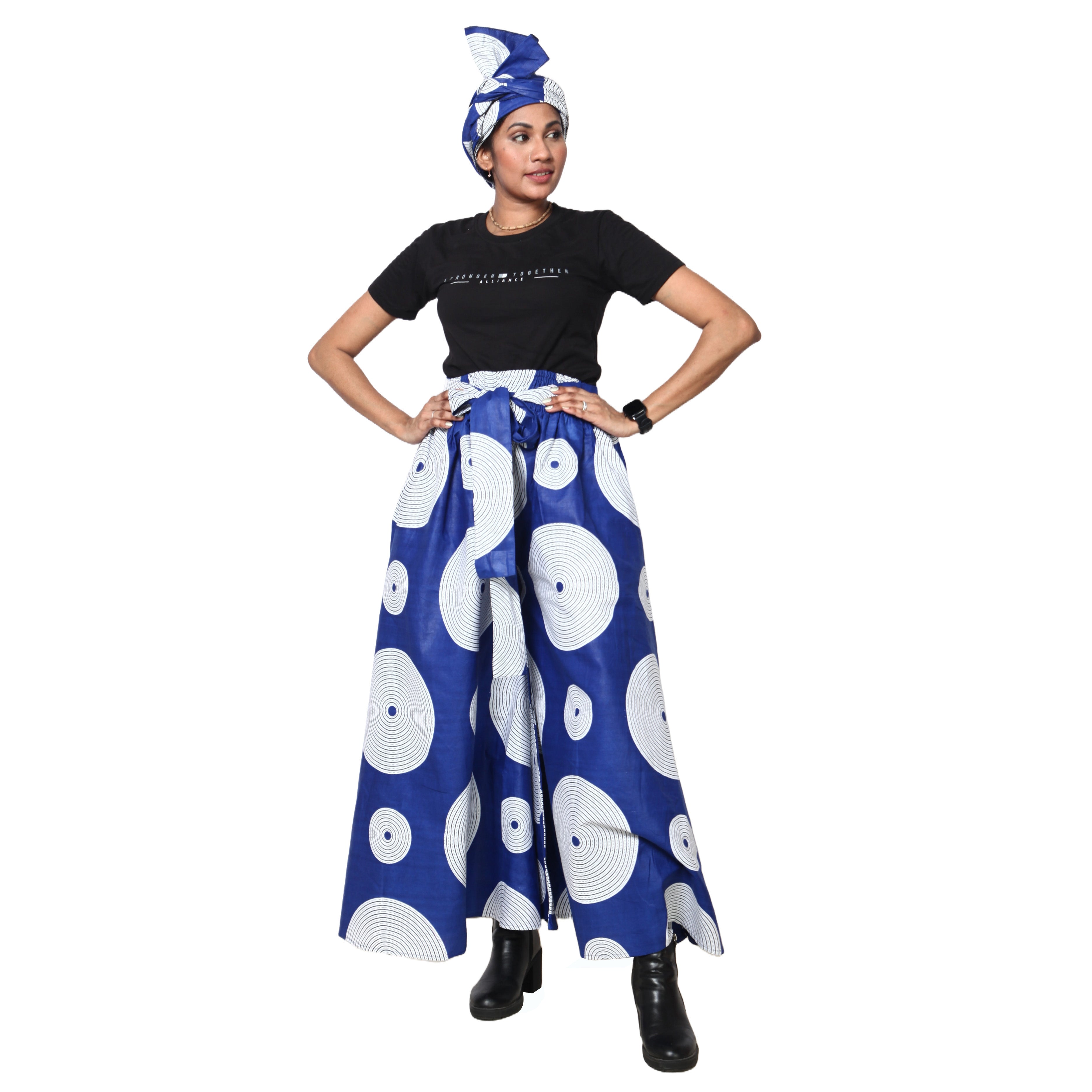 Women's African Printed Palazzo Pants with Tie Waist -- FI-50