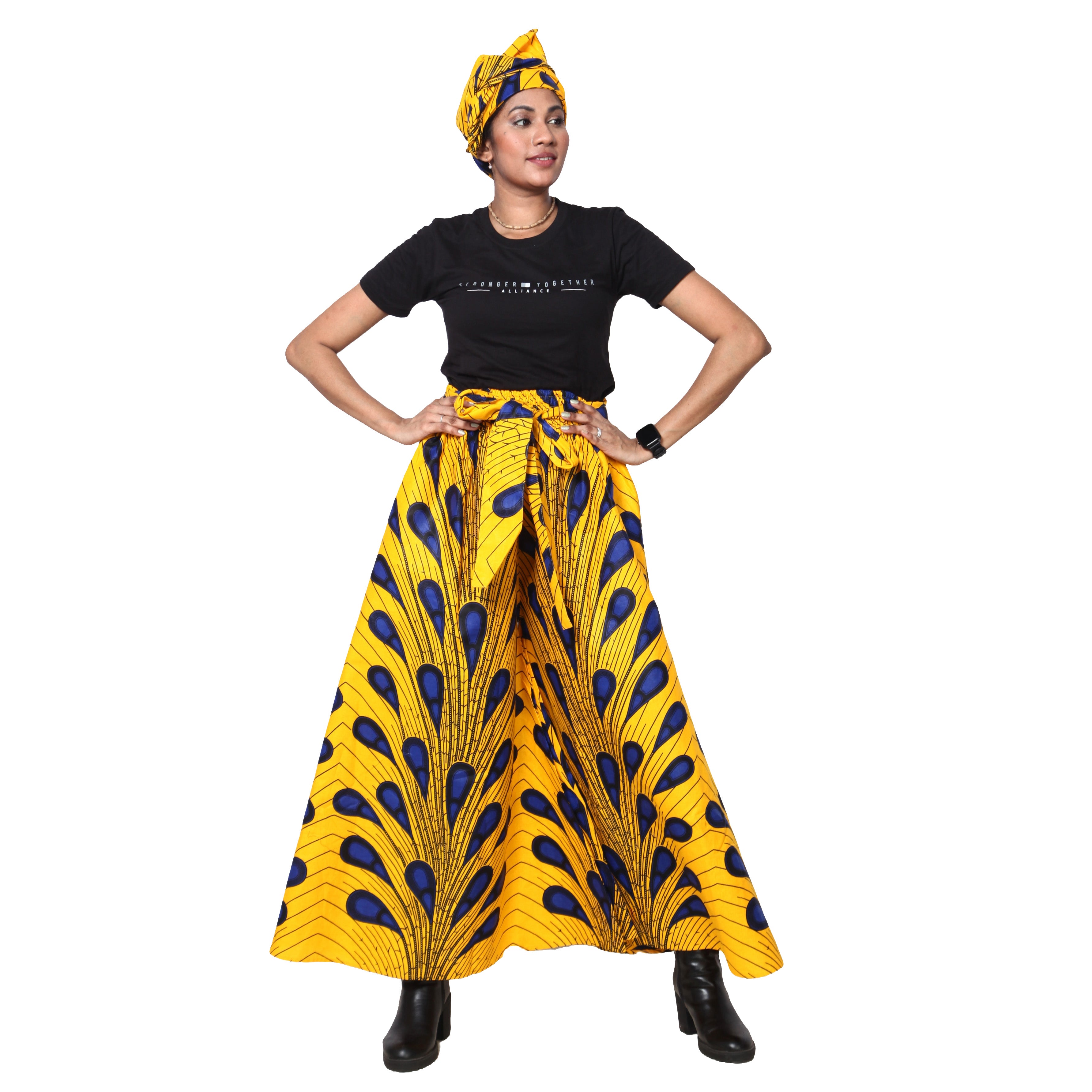 Women's African Printed Palazzo Pants with Tie Waist -- FI-50