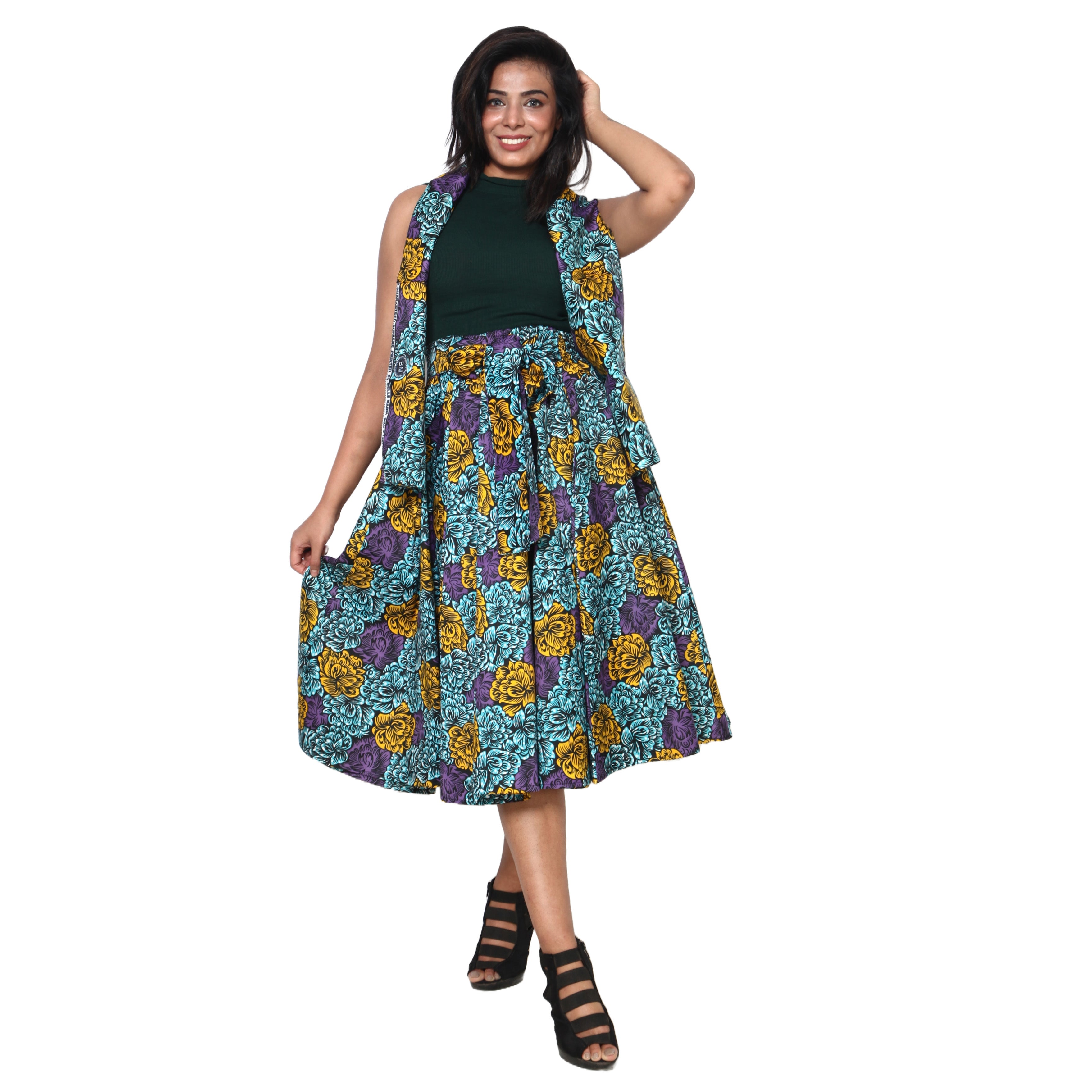 Women's Polycotton Blend Midi Skirt -- FI-R41