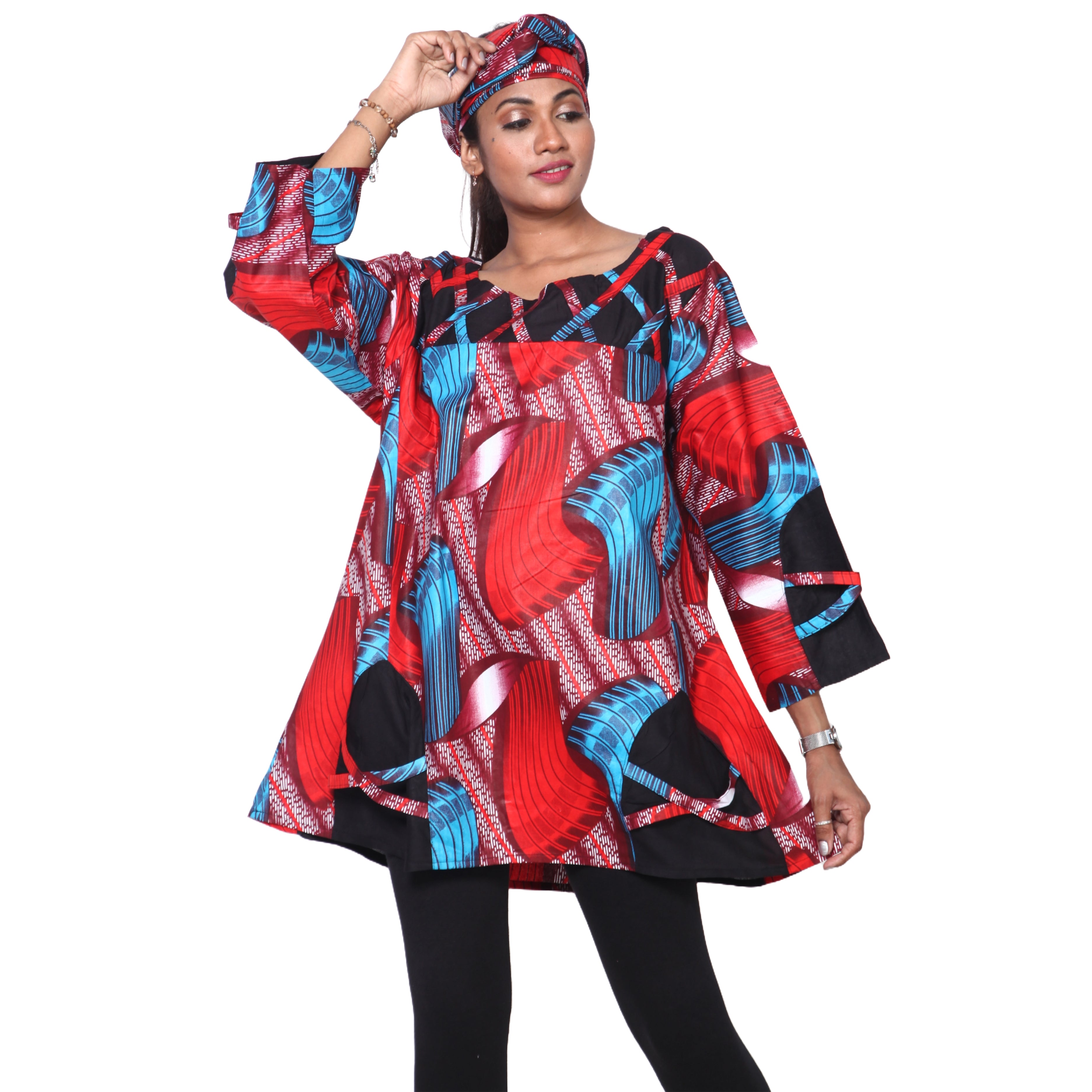Women's Cage Neck Long Sleeve Tunic Top multicolor contrast