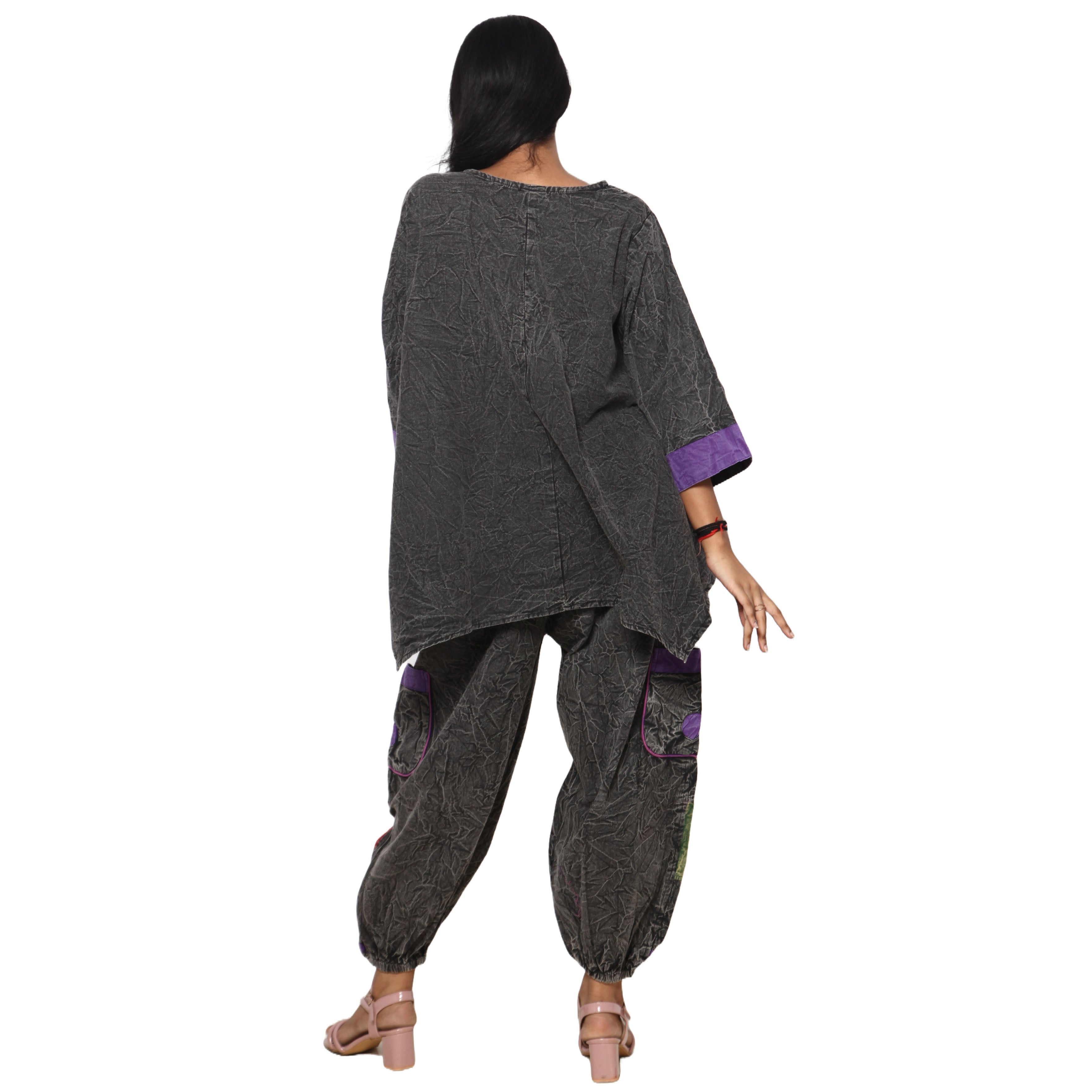 Women's Crack Acid Wash Tunic and Pant Set -- FI-8001