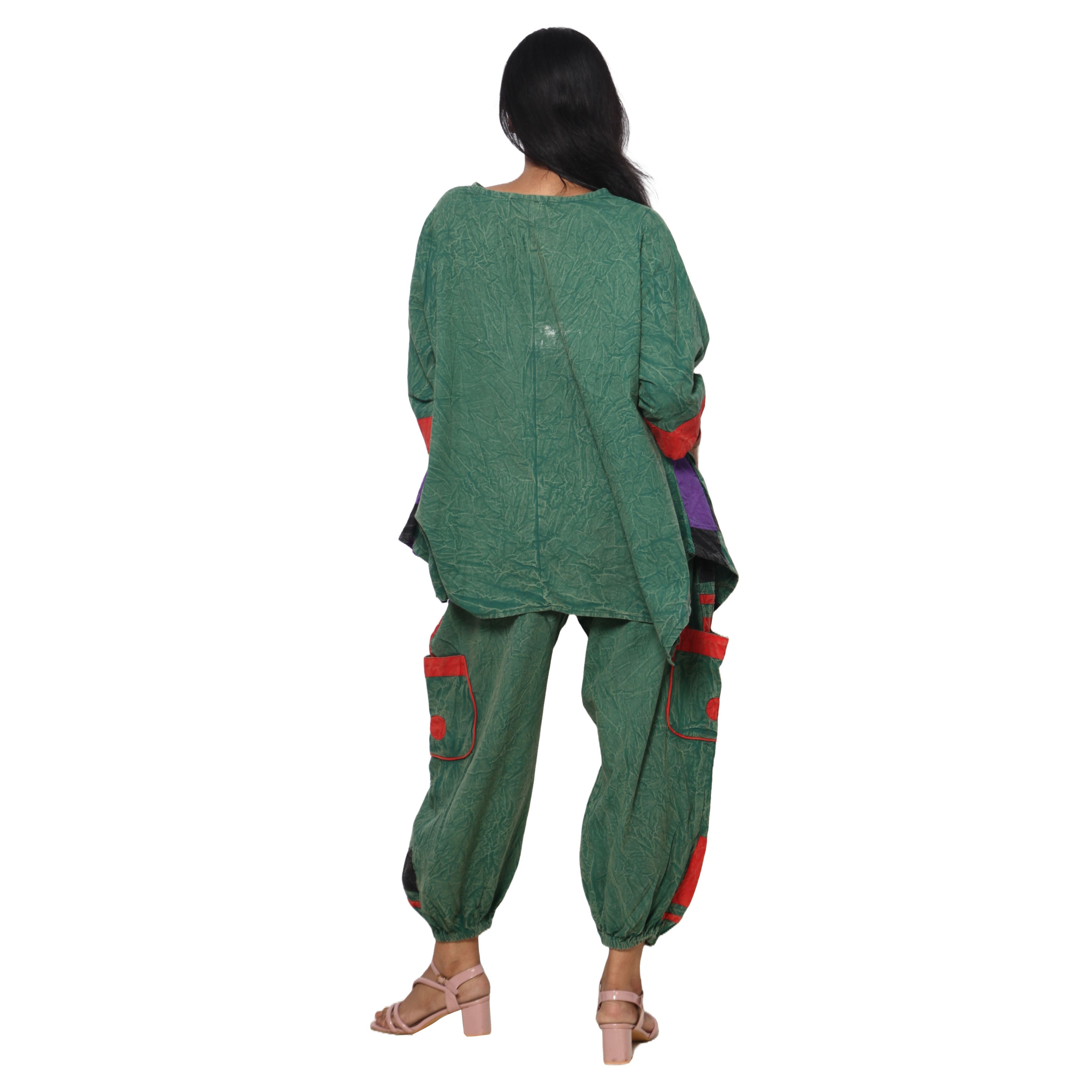 Women's Crack Acid Wash Tunic and Pant Set -- FI-8001