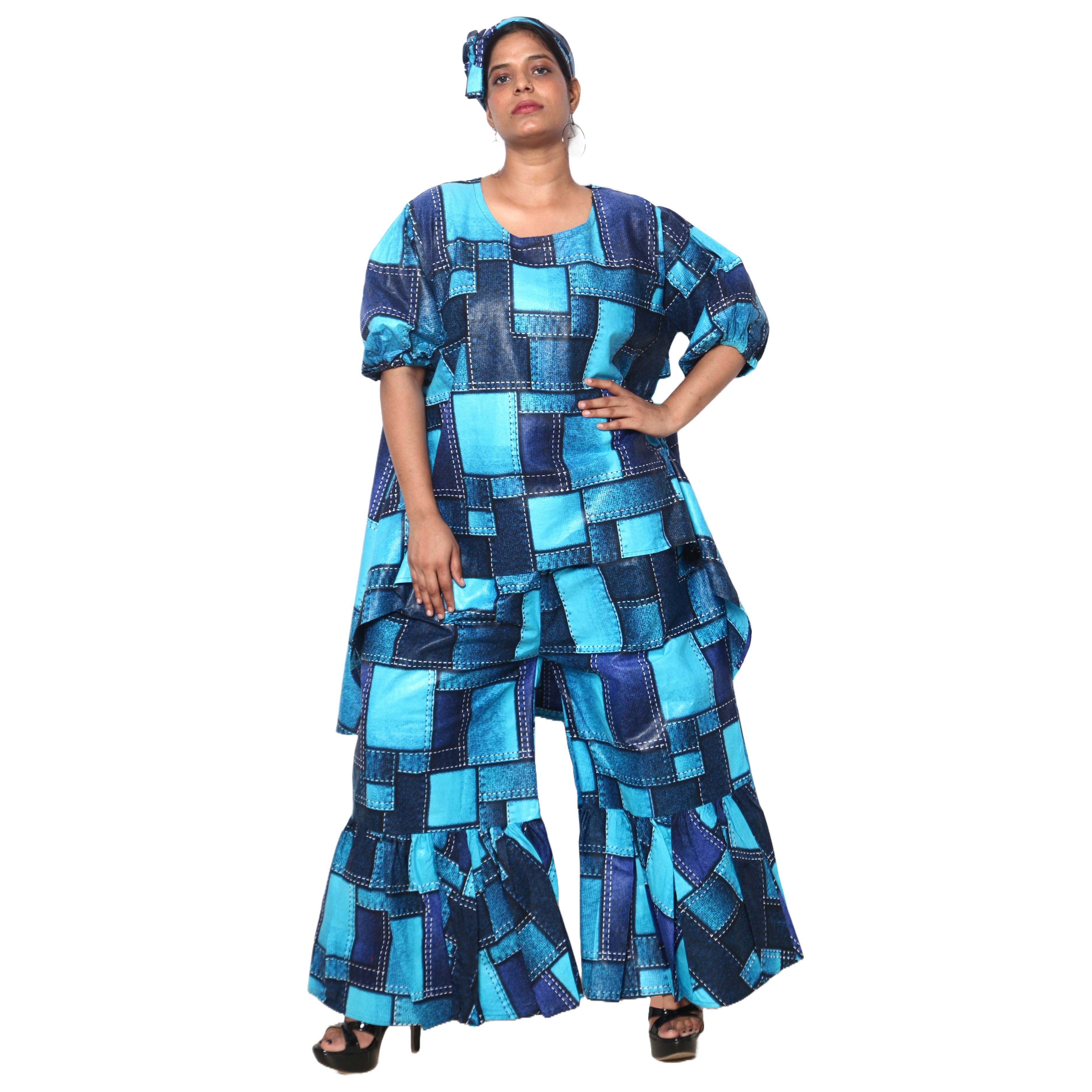 Women's Short Sleeve Hi-Low Top and Pant Set -- FI-4047