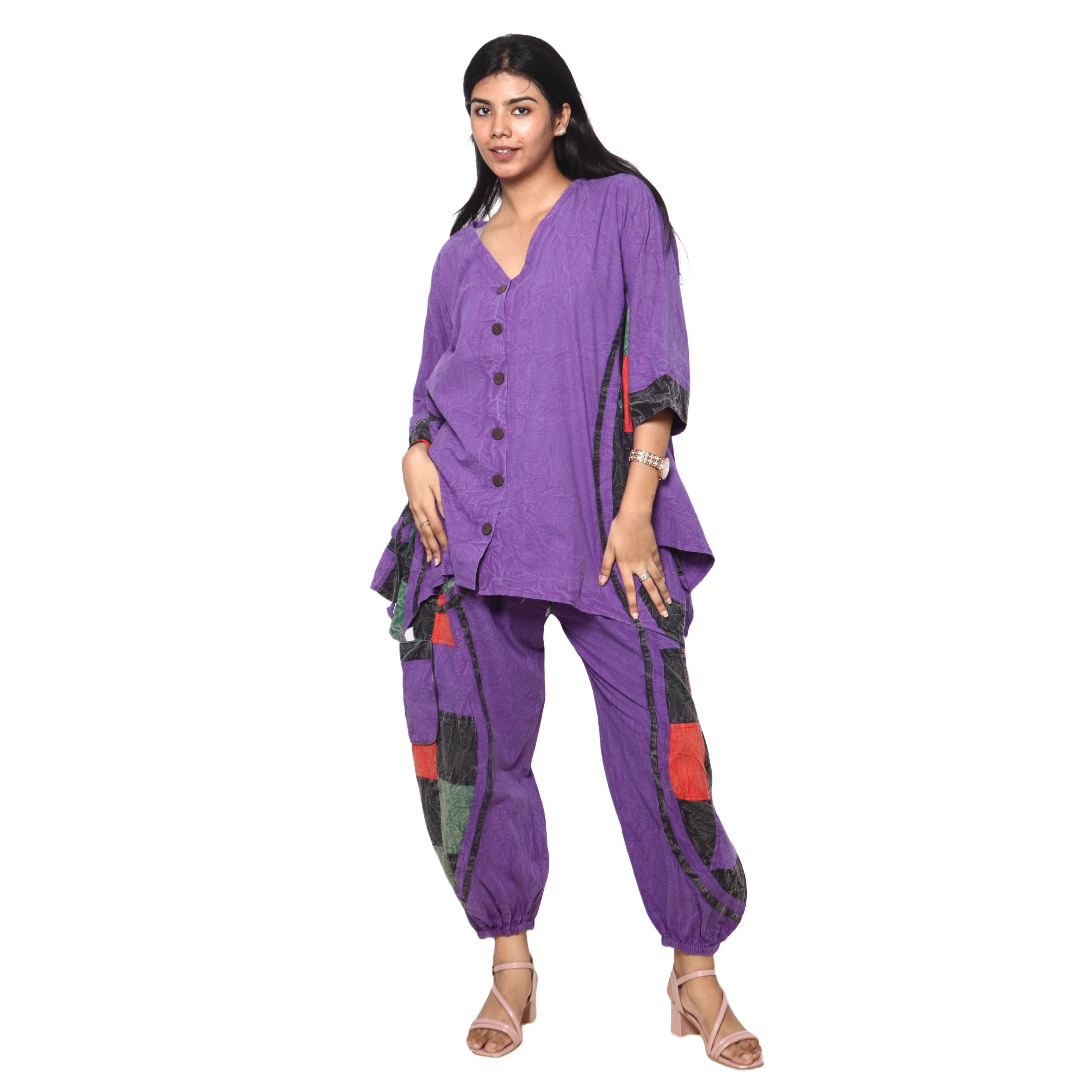 Women's Crack Acid Wash Tunic and Pant Set -- FI-8001