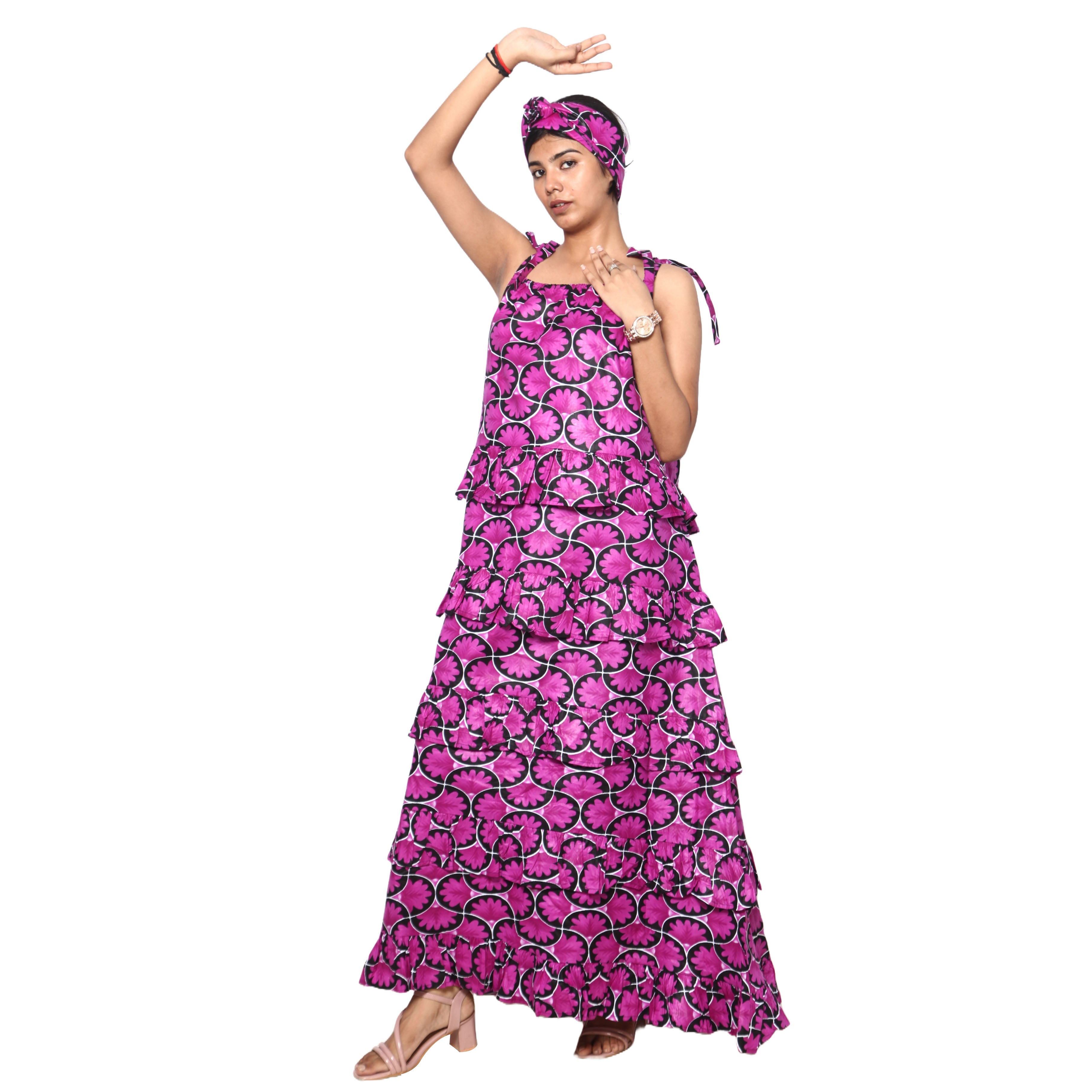 Women's Square Neck Layered Maxi Dress -- FI-3142