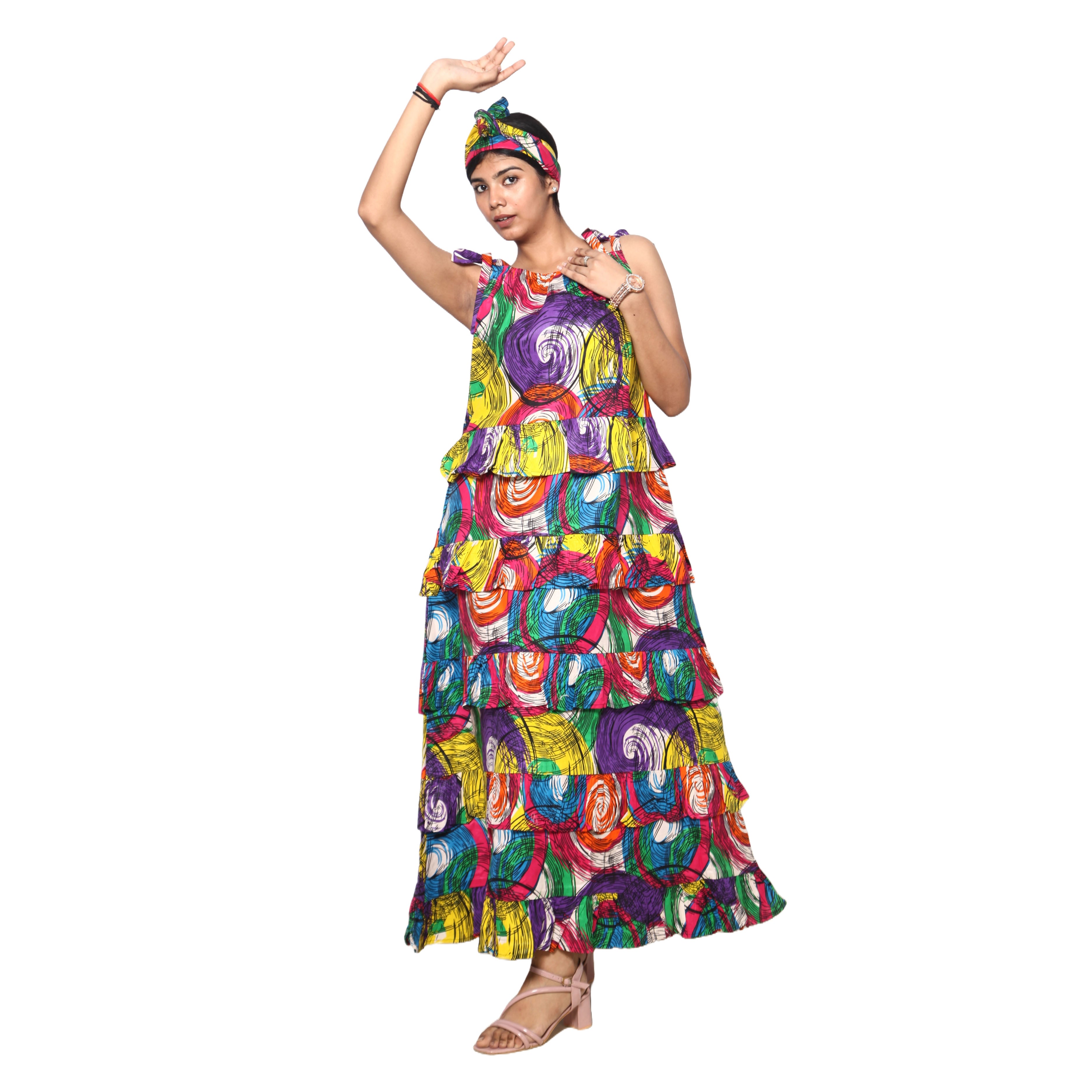 Women's Square Neck Layered Maxi Dress -- FI-3142