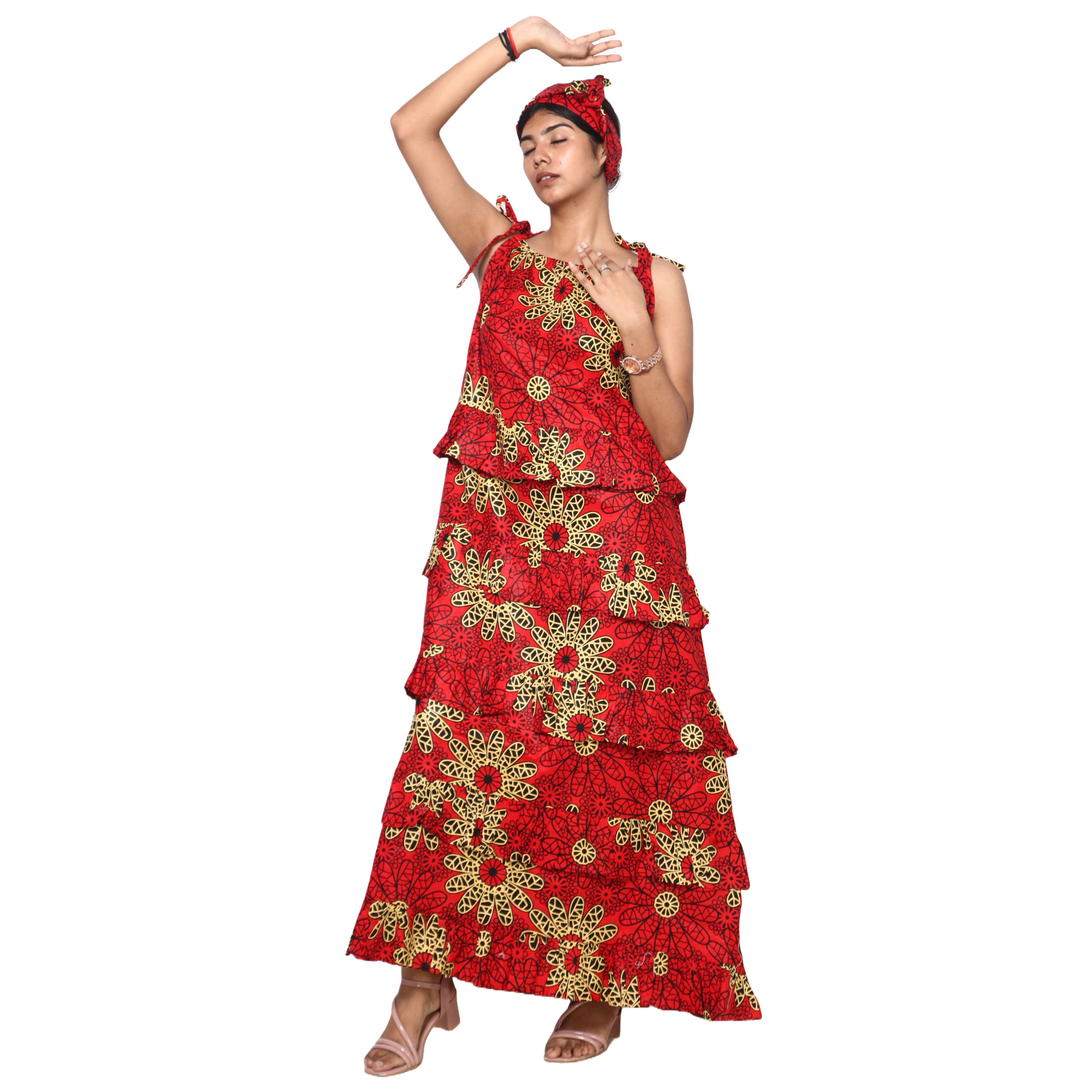 Women's Square Neck Layered Maxi Dress -- FI-3142