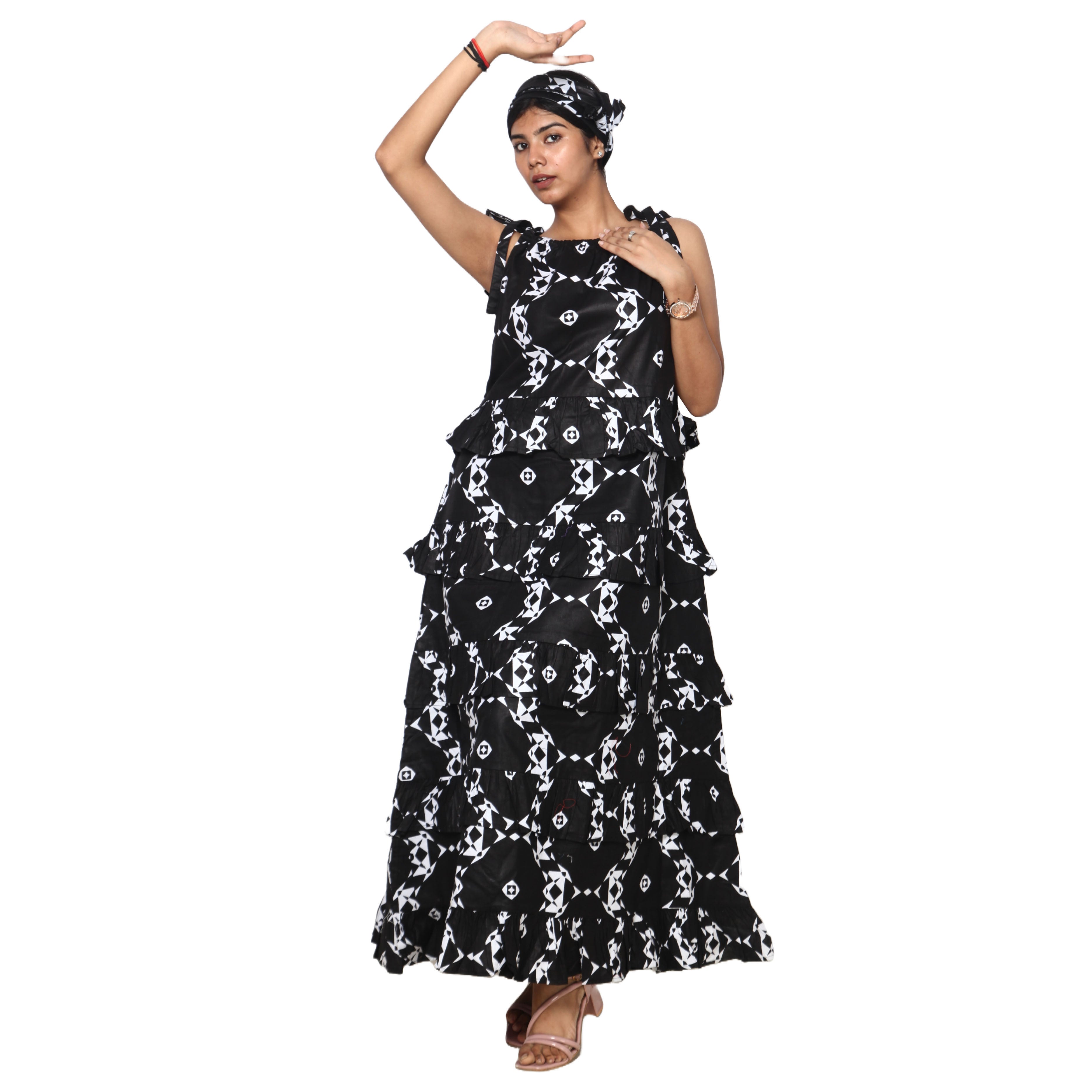 Women's Square Neck Layered Maxi Dress -- FI-3142