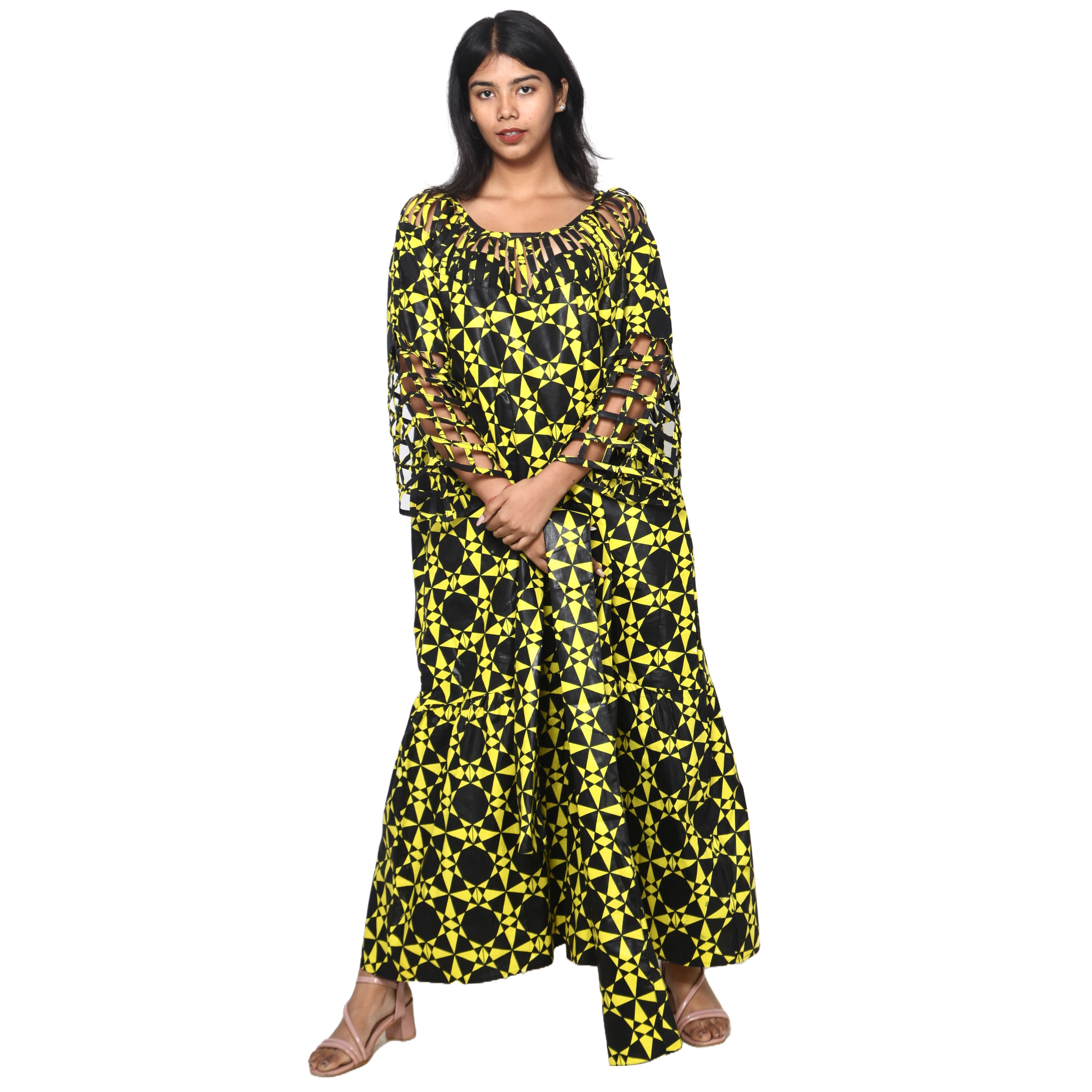 Women's Cage Neck and Sleeves Maxi Dress -- FI-ST125