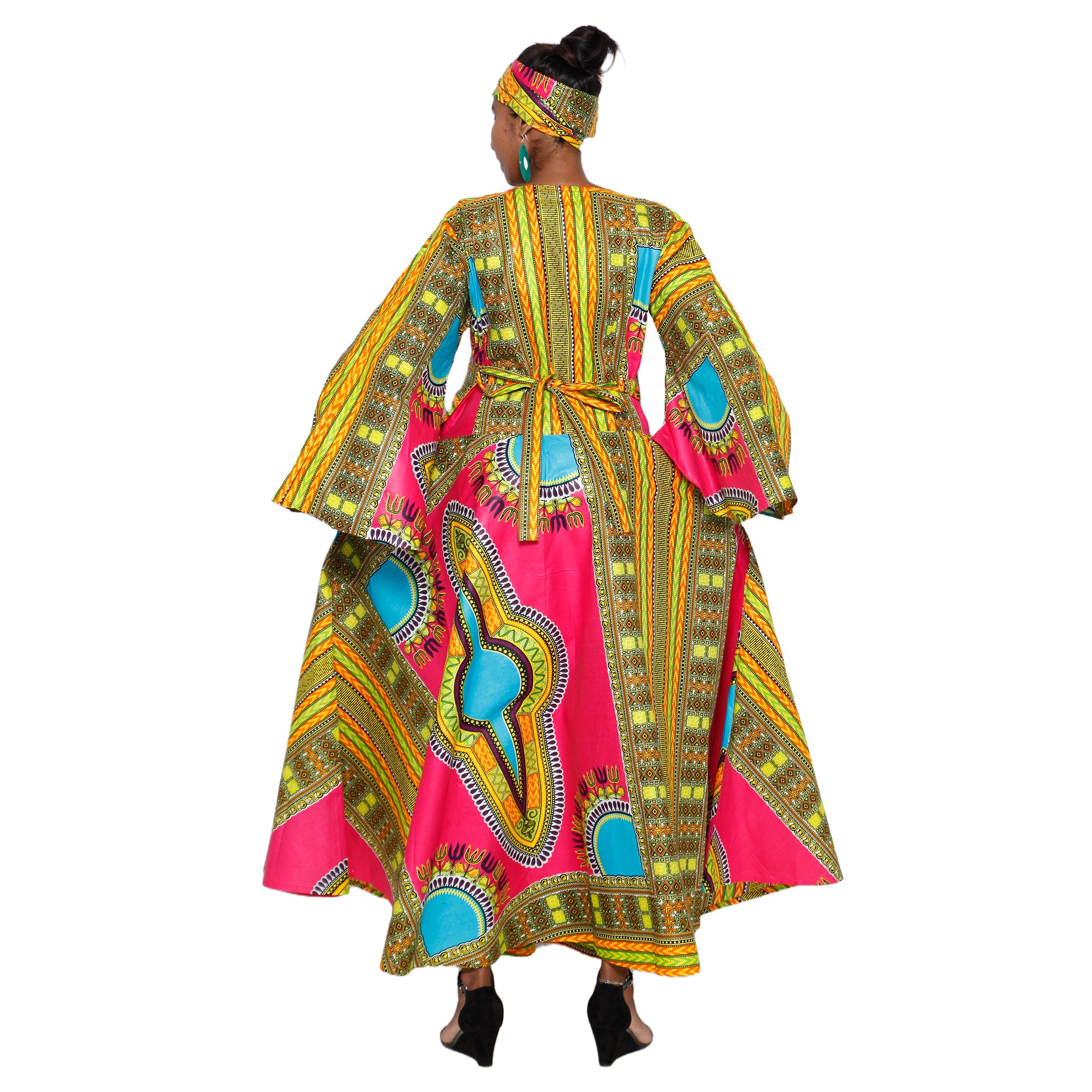 Women's Dashiki Long Sleeve Maxi Wrap Dress -- FI-D56D