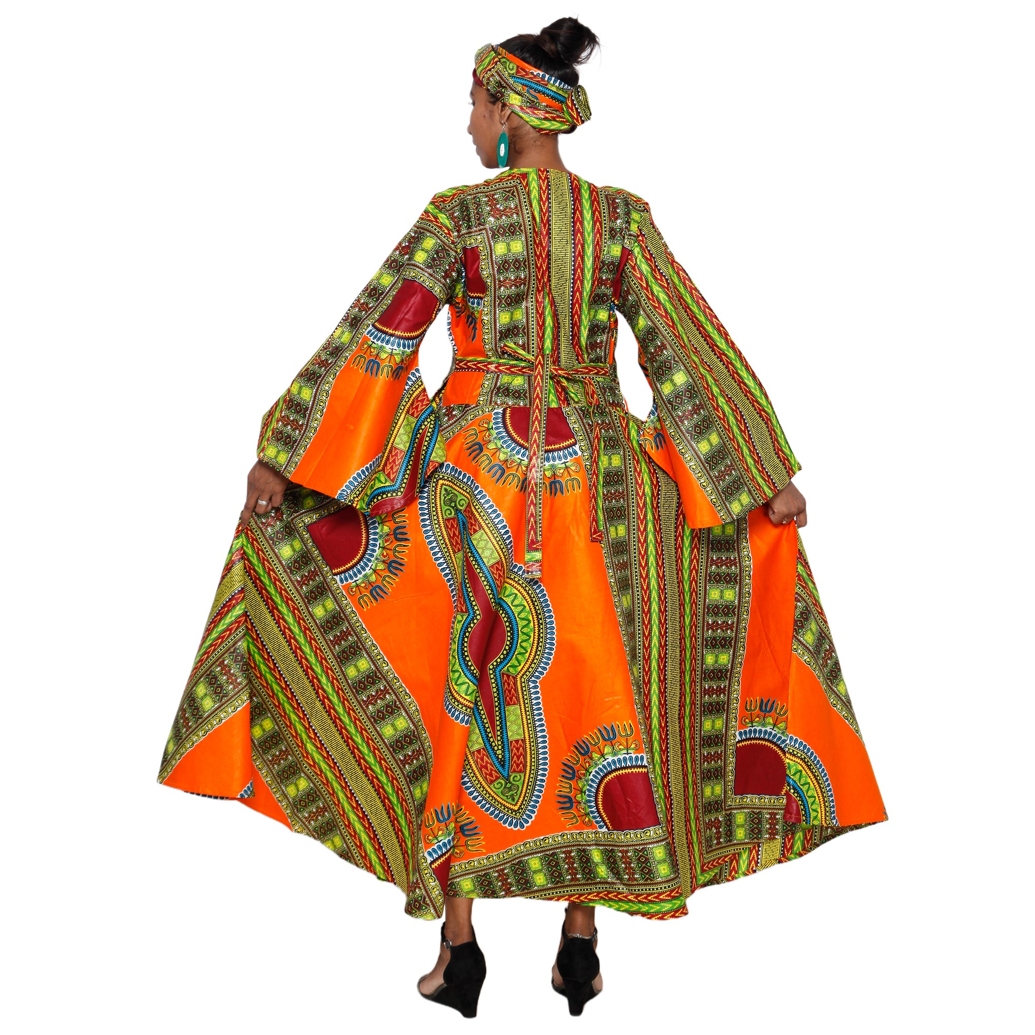 Women's Dashiki Long Sleeve Maxi Wrap Dress -- FI-D56D