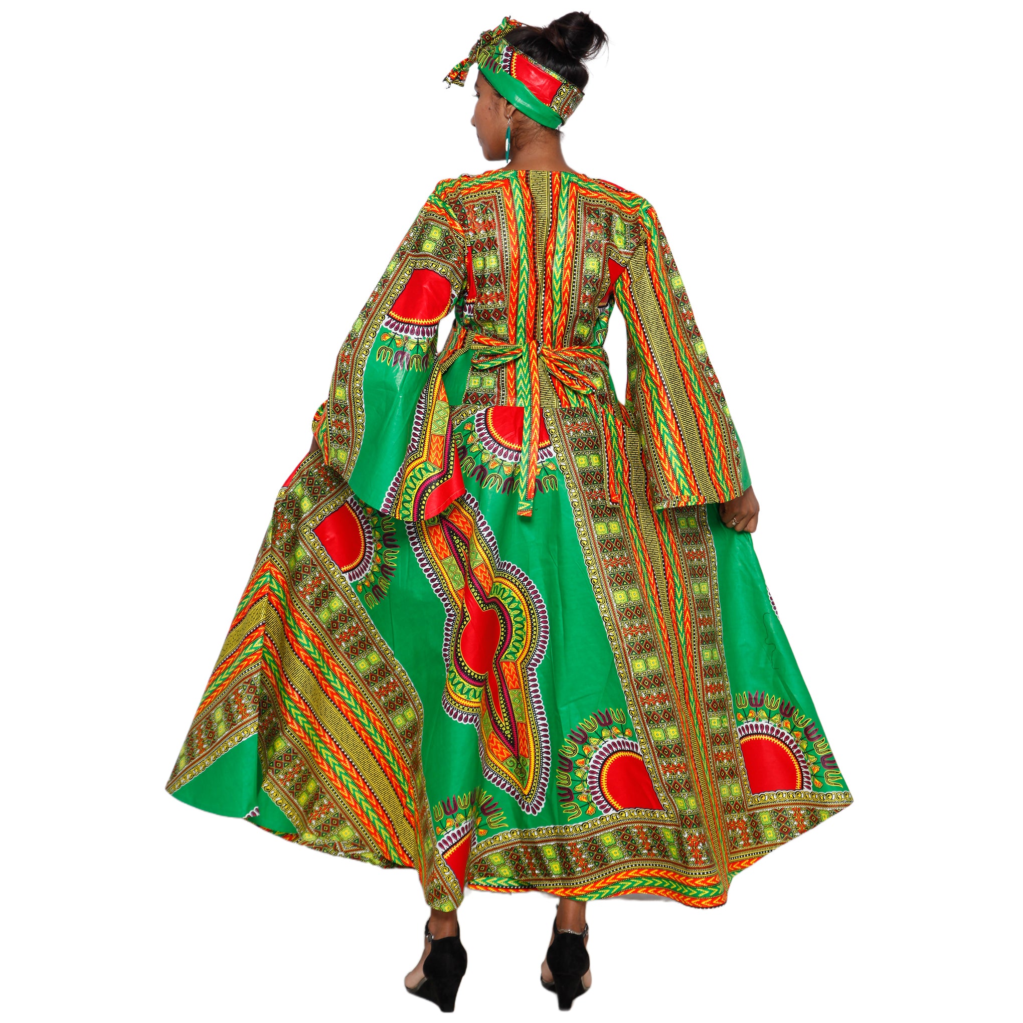 Women's Dashiki Long Sleeve Maxi Wrap Dress -- FI-D56D