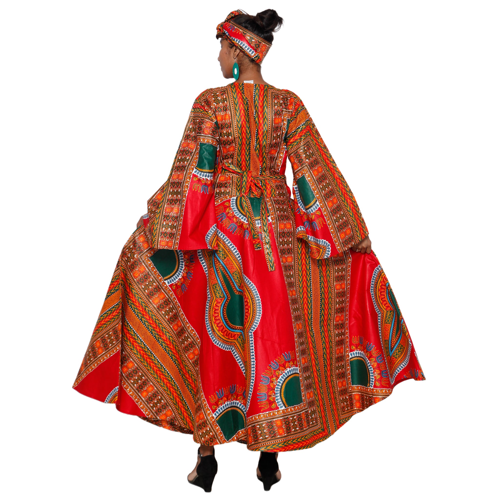 Women's Dashiki Long Sleeve Maxi Wrap Dress -- FI-D56D