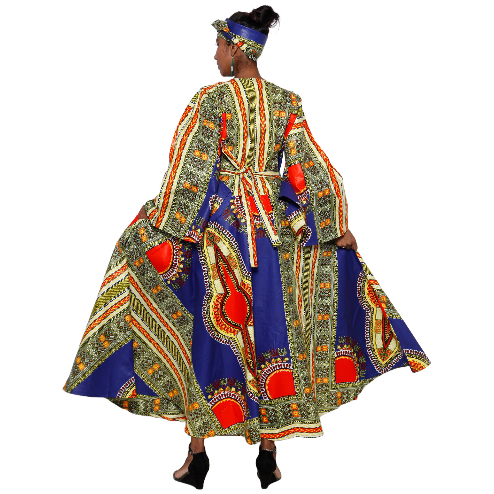 Women's Dashiki Long Sleeve Maxi Wrap Dress -- FI-D56D