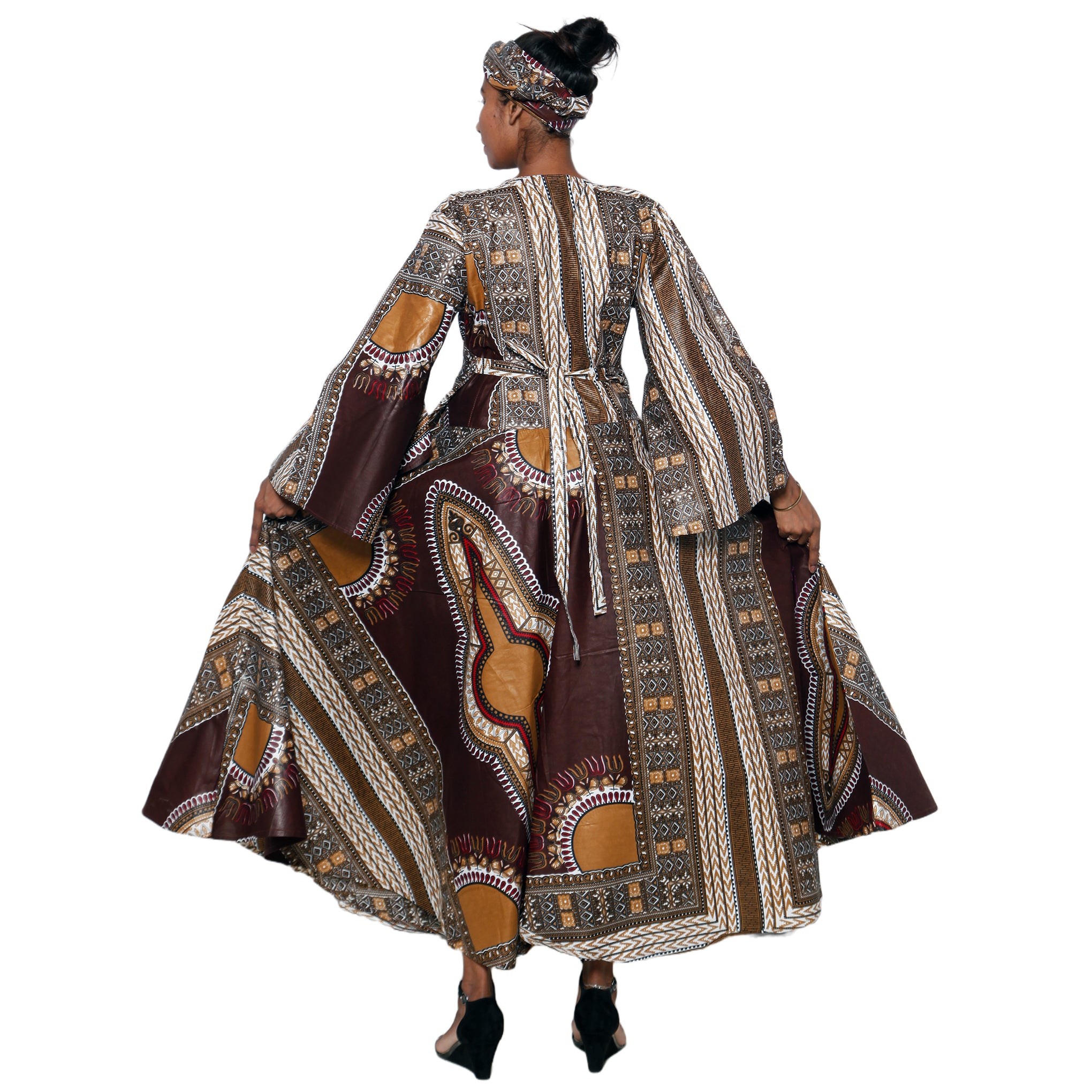 Women's Dashiki Long Sleeve Maxi Wrap Dress -- FI-D56D