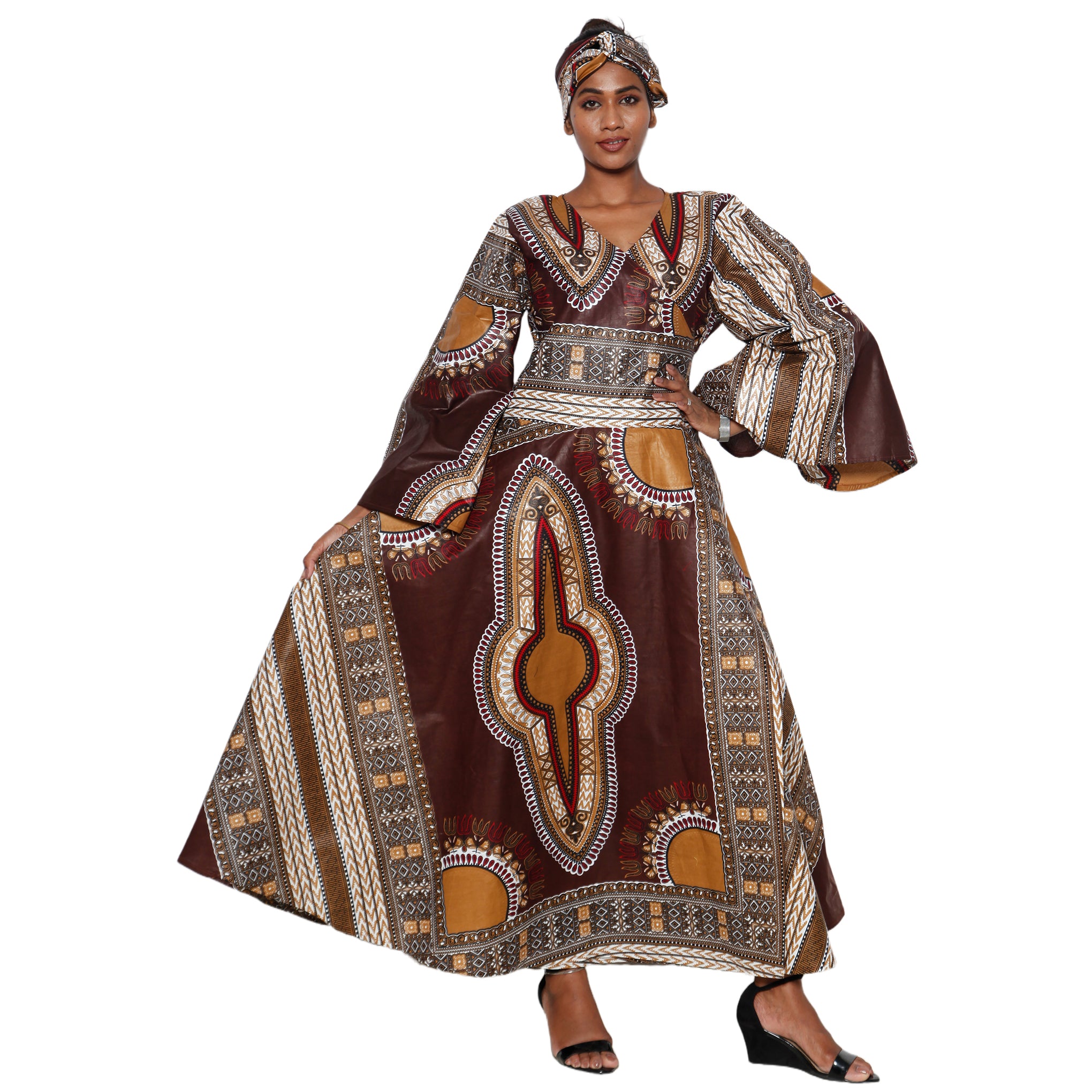 Women's Dashiki Long Sleeve Maxi Wrap Dress -- FI-D56D