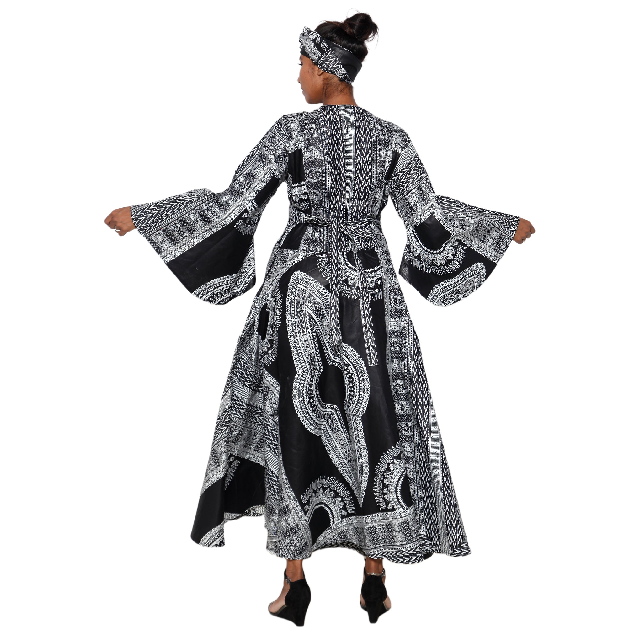 Women's Dashiki Long Sleeve Maxi Wrap Dress -- FI-D56D