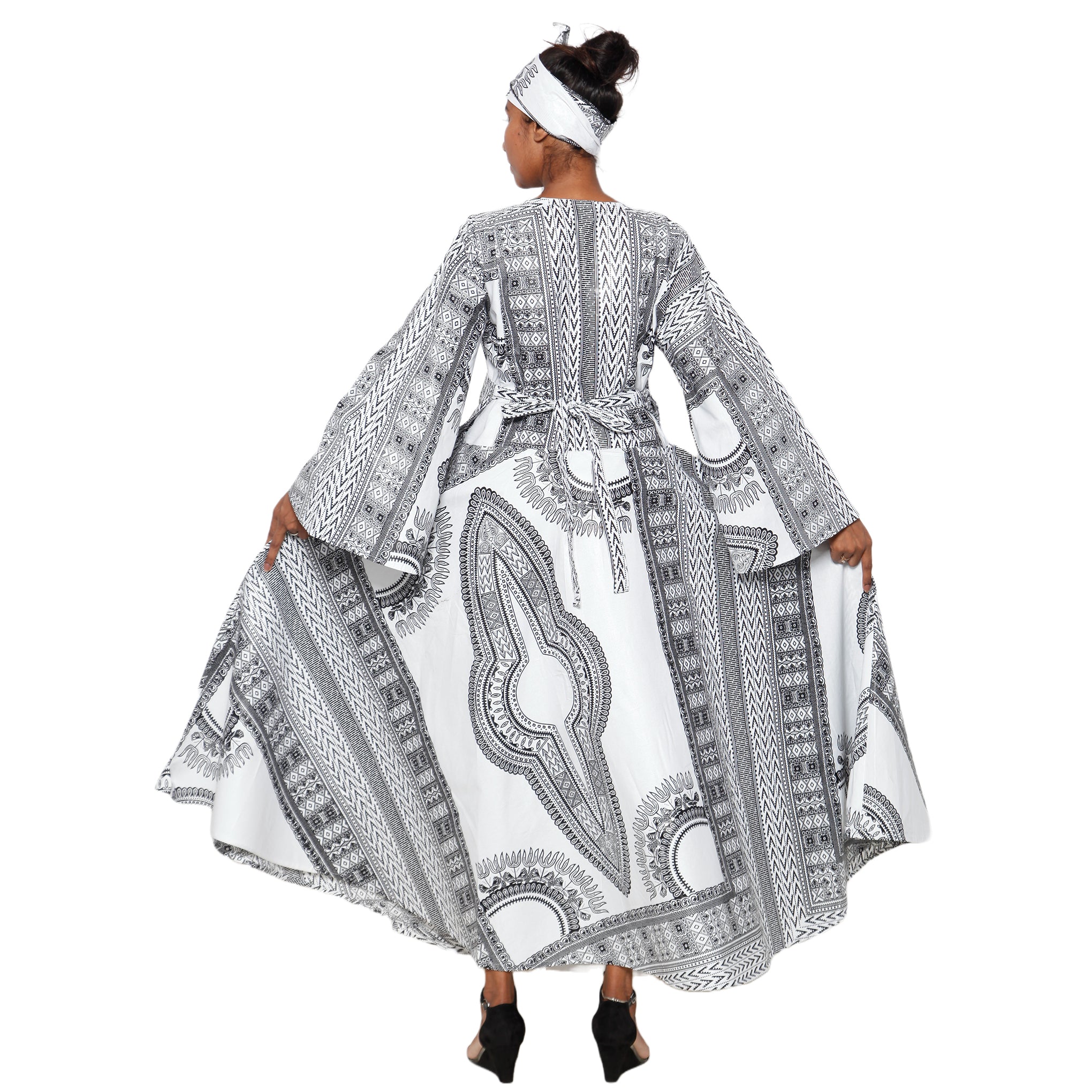 Women's Dashiki Long Sleeve Maxi Wrap Dress -- FI-D56D