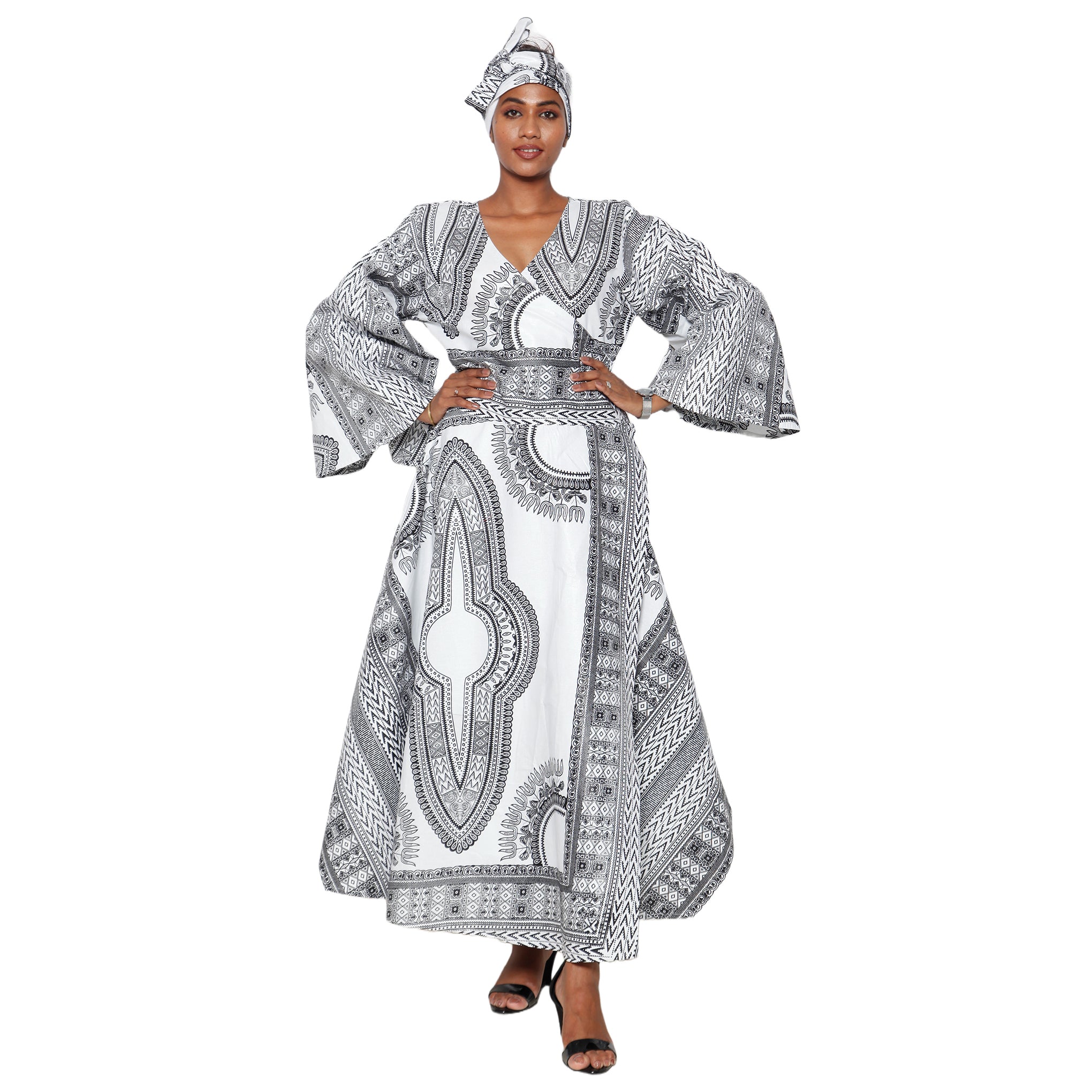 Women's Dashiki Long Sleeve Maxi Wrap Dress -- FI-D56D