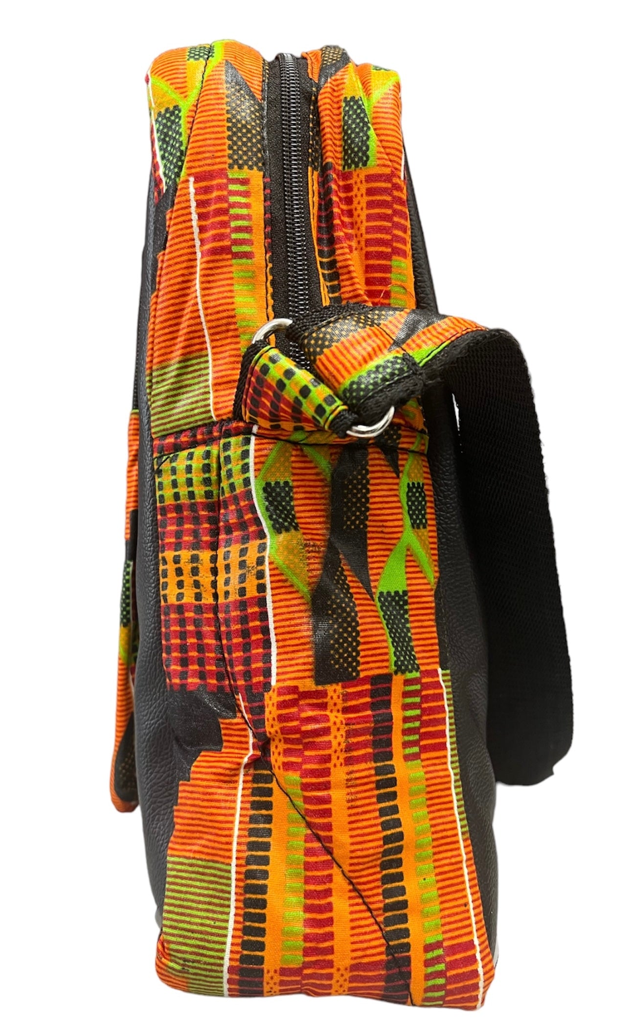 African Kente Print Leather Duffle Bag