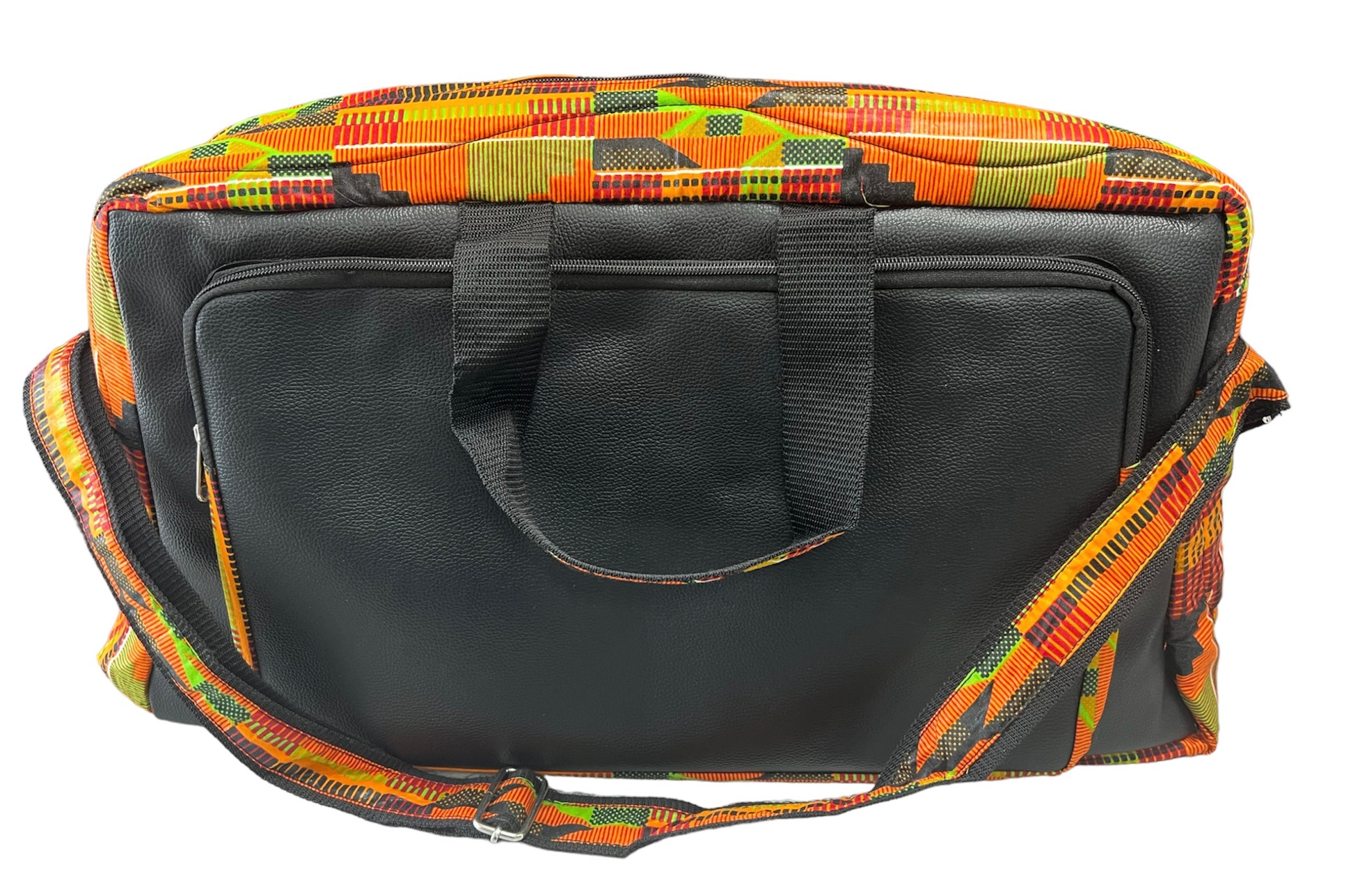 African Kente Print Leather Duffle Bag