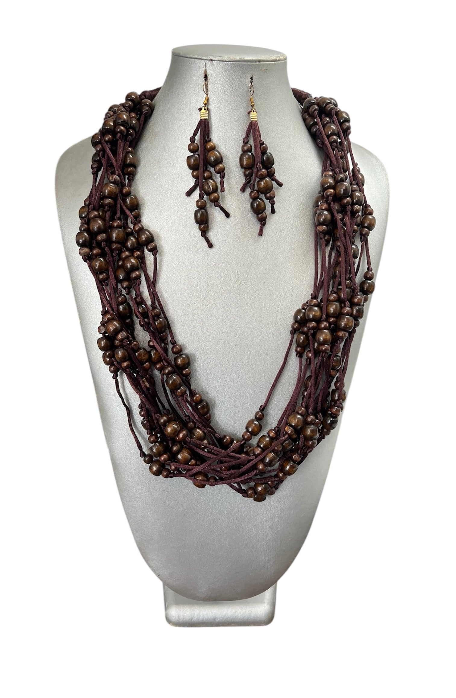 Women's Beaded Multi String Necklace Set with Matching Earrings