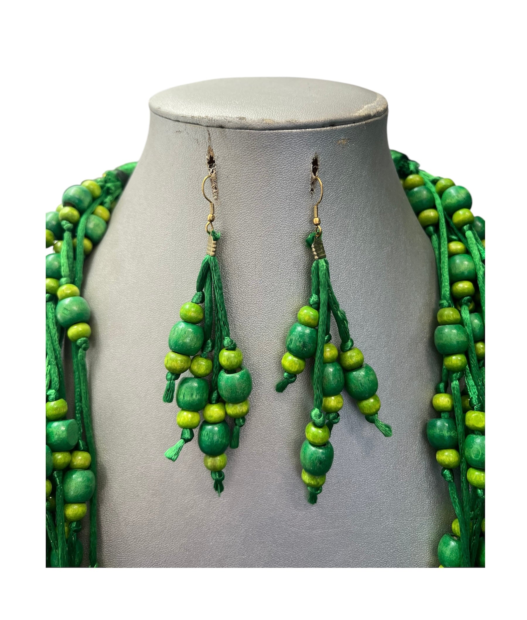 Women's Beaded Multi String Necklace Set with Matching Earrings