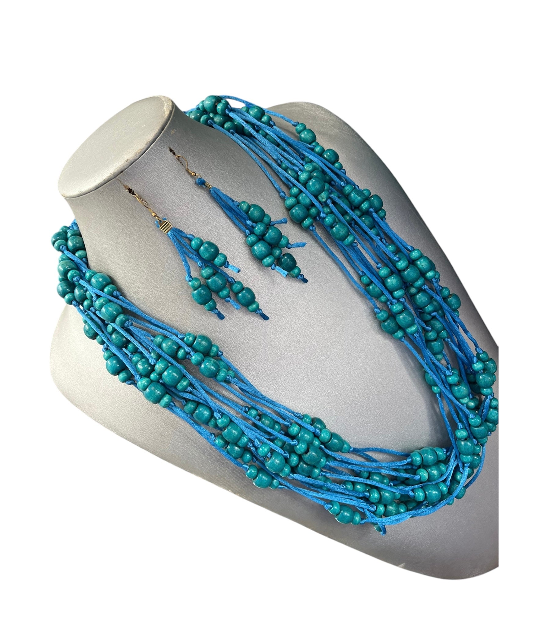 Women's Beaded Multi String Necklace Set with Matching Earrings