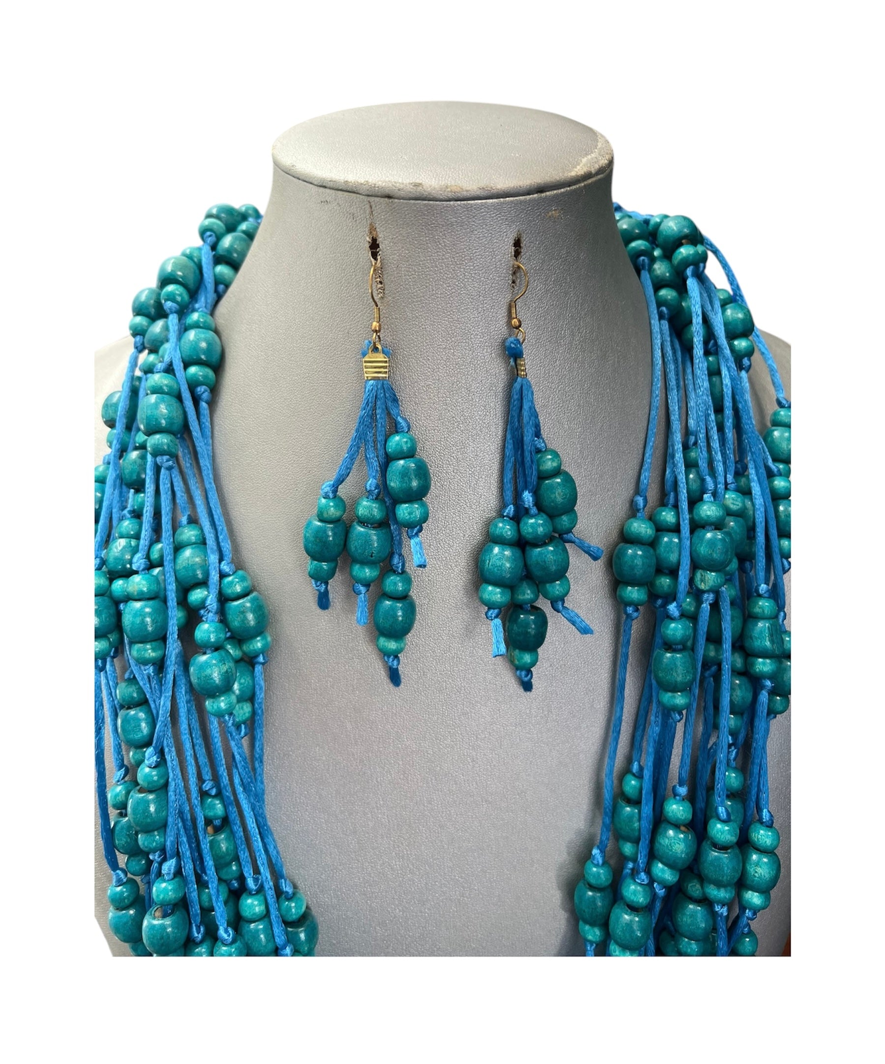 Women's Beaded Multi String Necklace Set with Matching Earrings