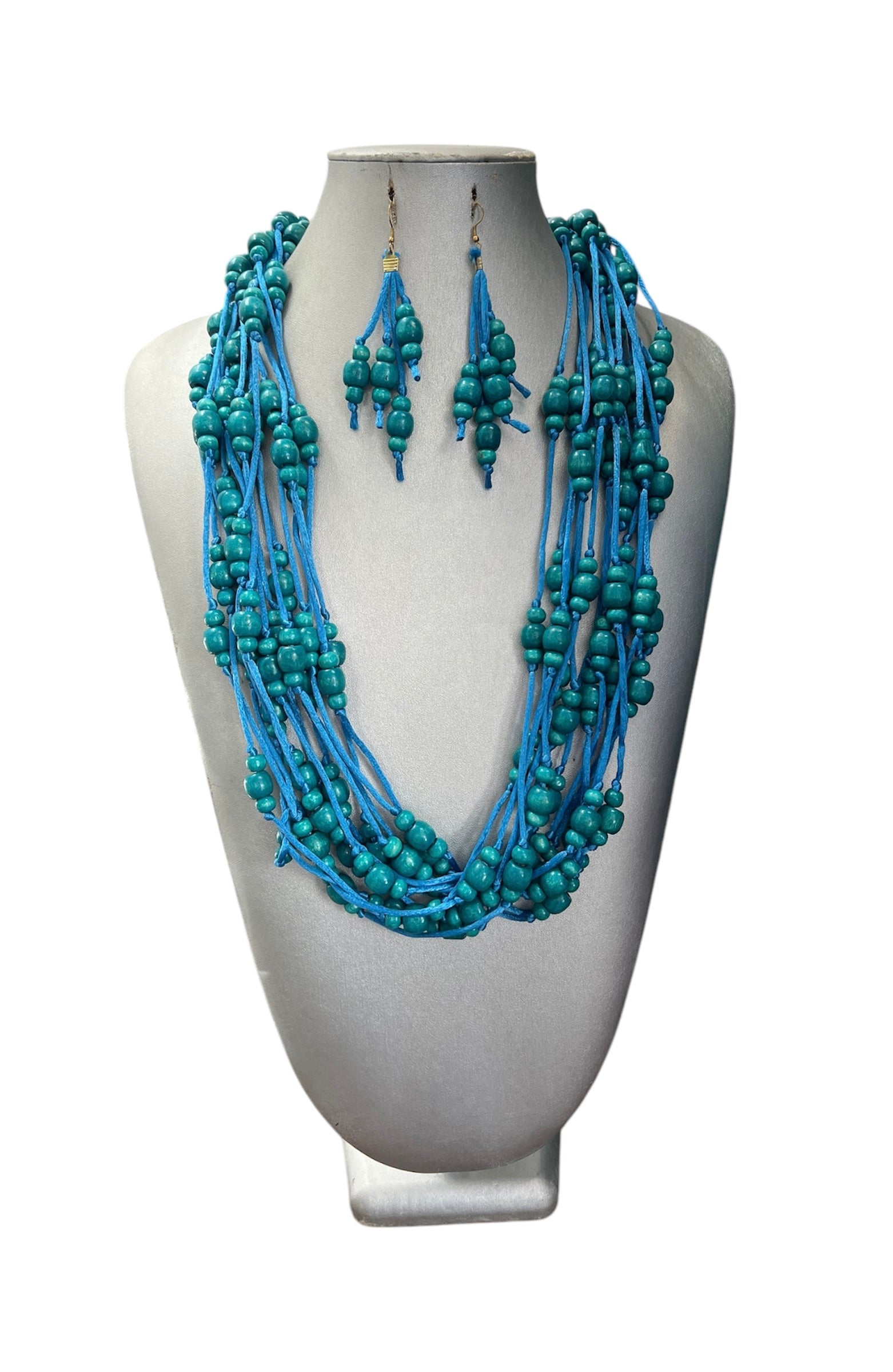 Women's Beaded Multi String Necklace Set with Matching Earrings