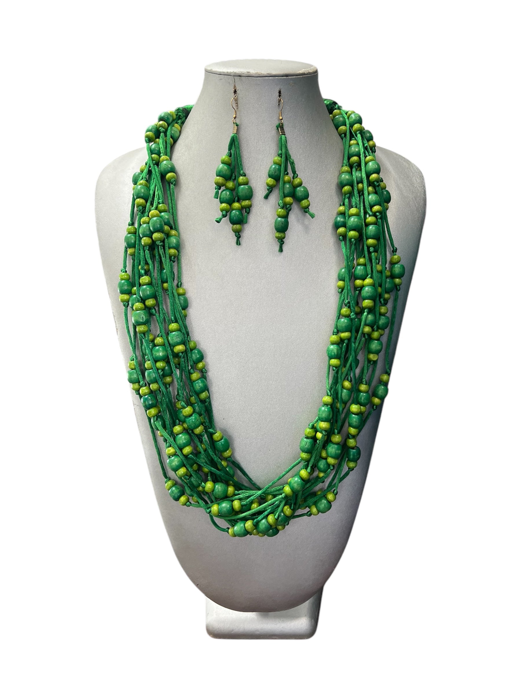 Women's Beaded Multi String Necklace Set with Matching Earrings