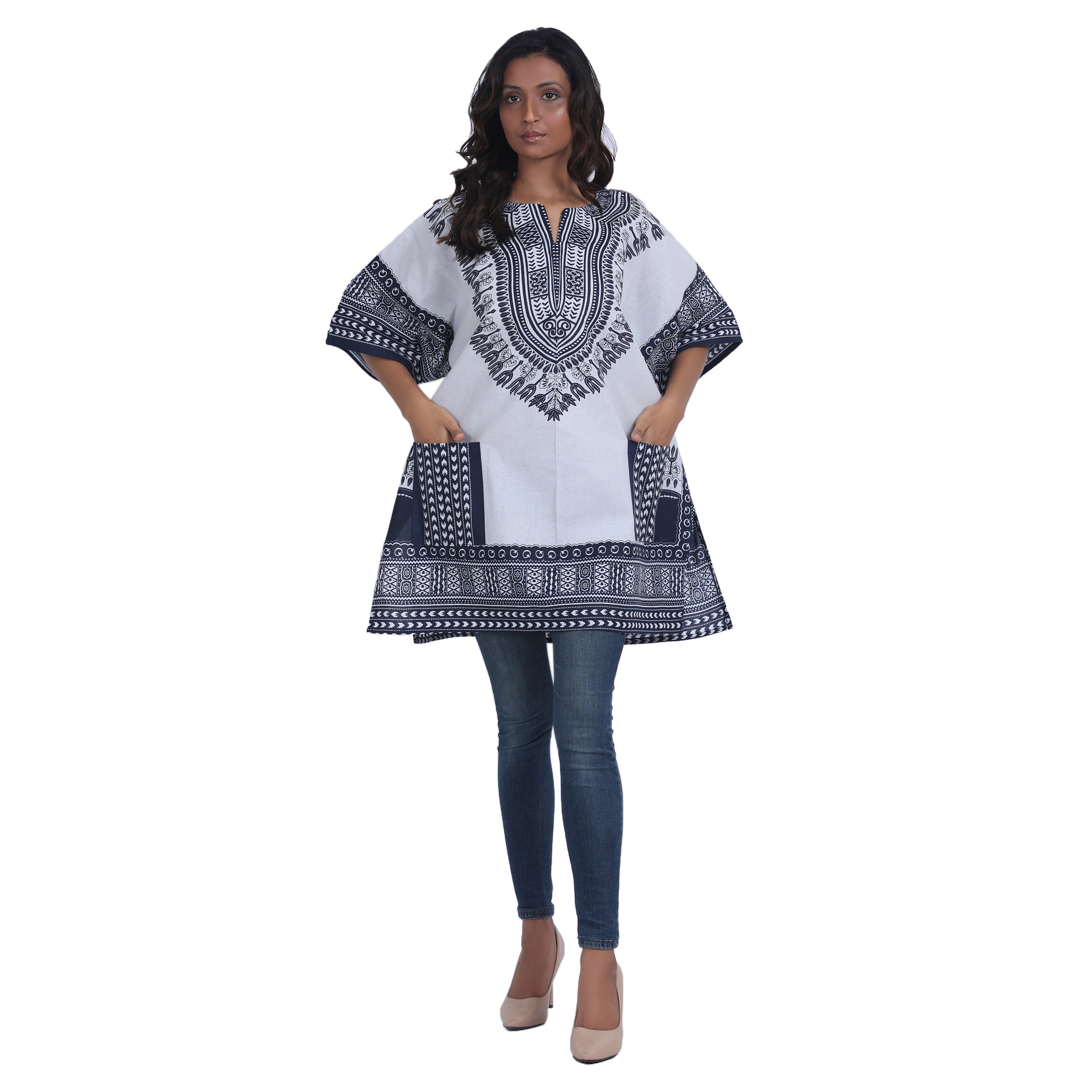 African UNISEX Dashiki Short Sleeve Top With Pockets -- FI-12