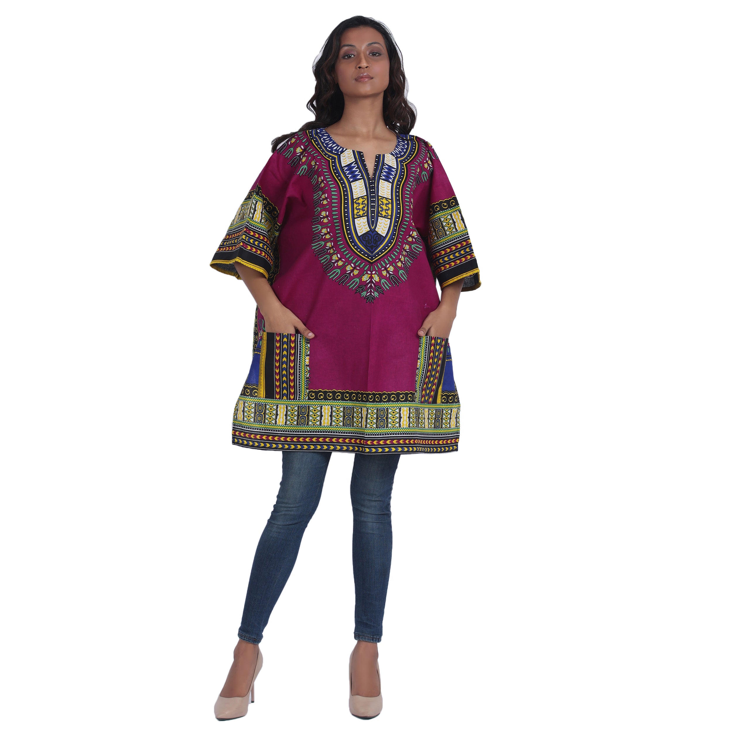 African UNISEX Dashiki Short Sleeve Top With Pockets -- FI-12