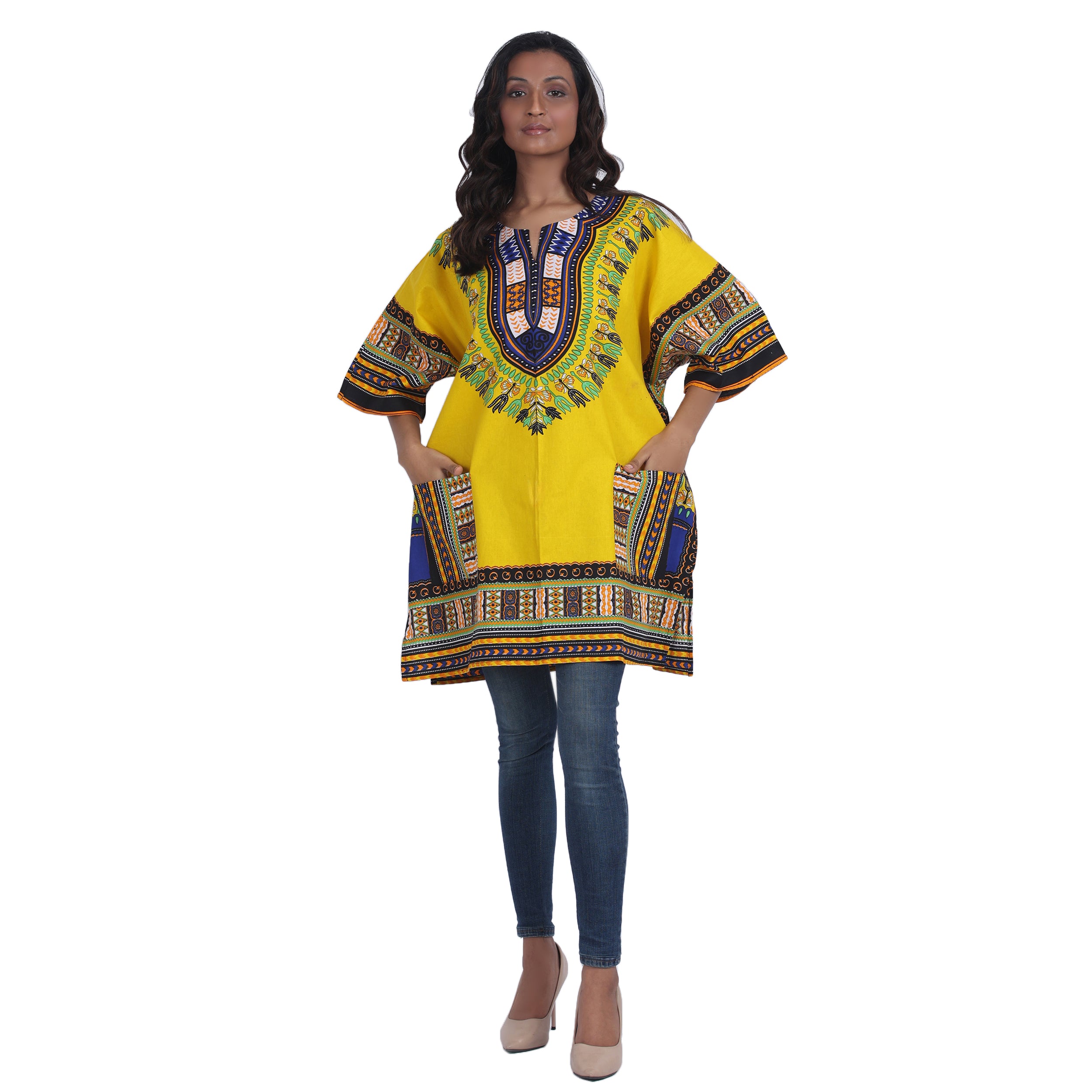 African UNISEX Dashiki Short Sleeve Top With Pockets -- FI-12