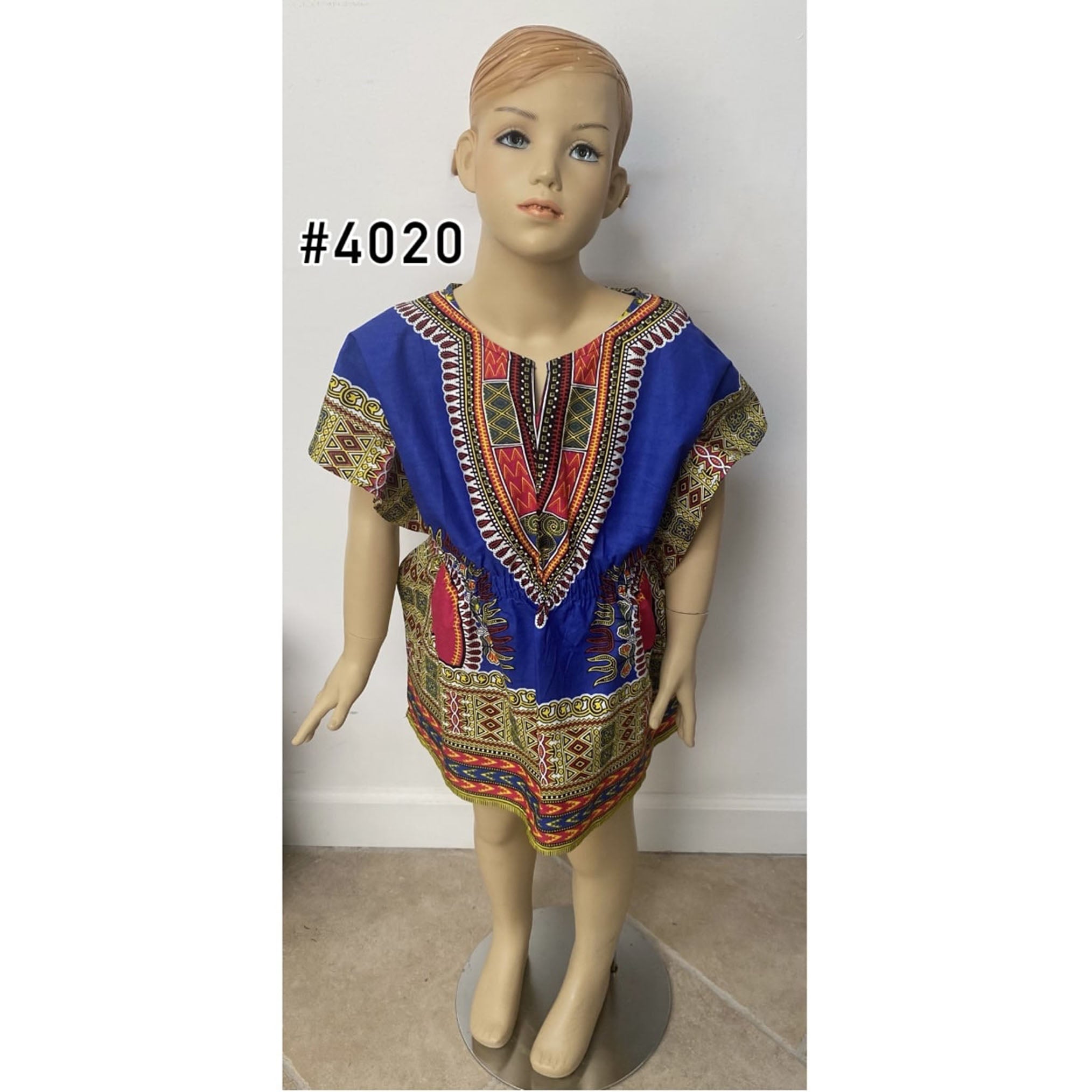 African Girl's Dashiki Drawstring Short Sleeve Short Dress #4020