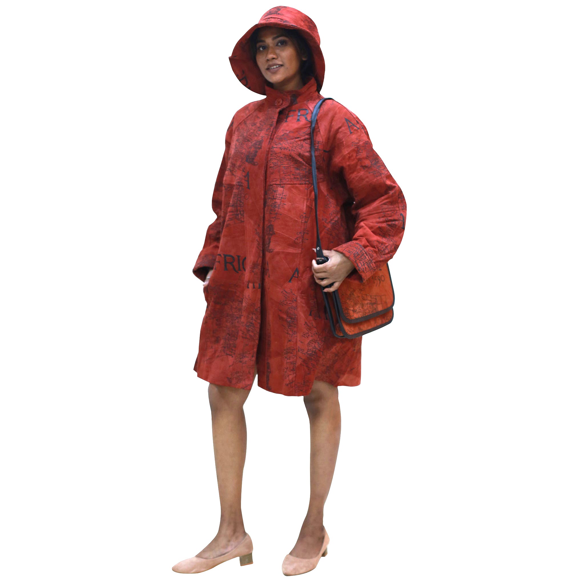 Women's African Suede Patch Jacket with Hat and Purse Set - SIM-1000