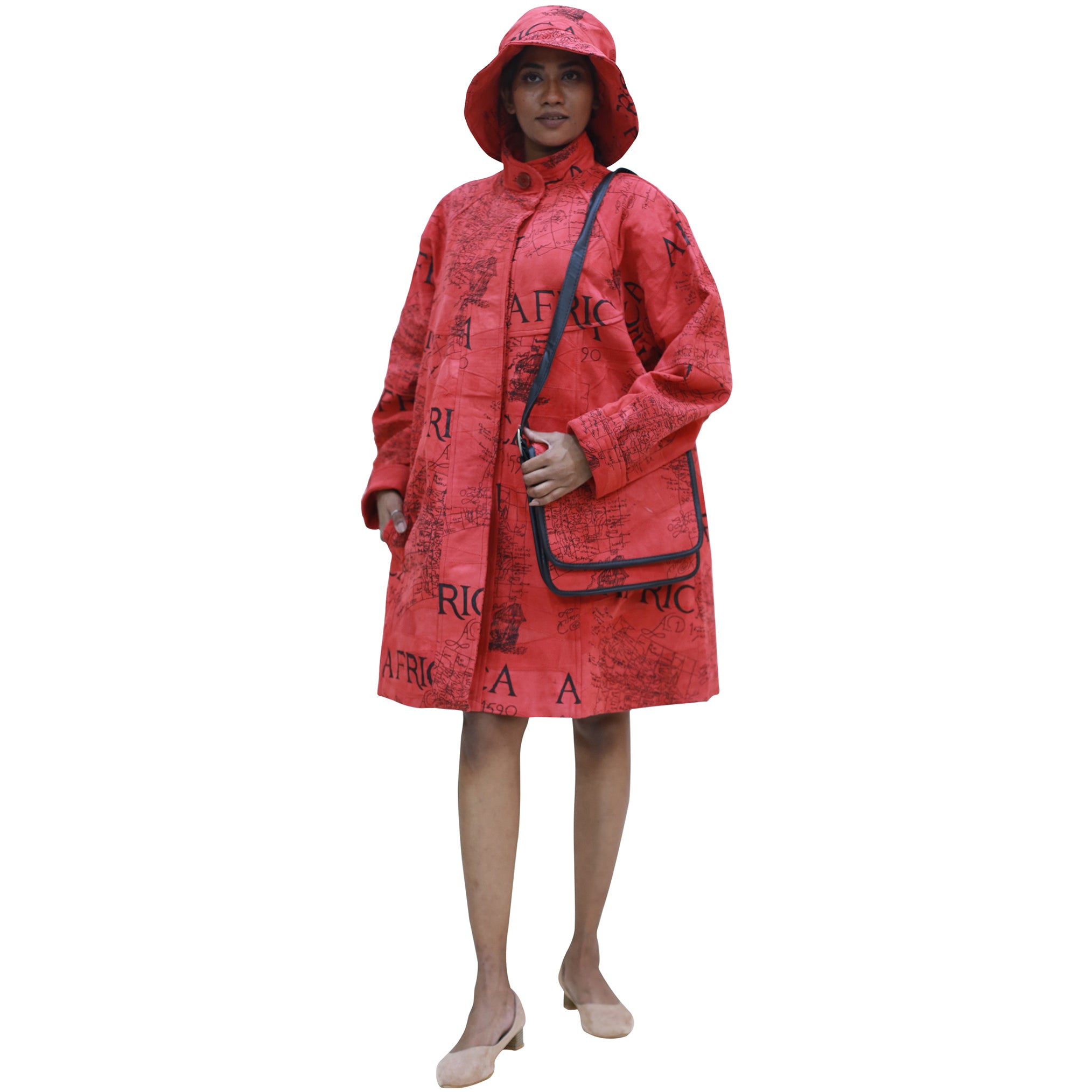 Women's African Suede Patch Jacket with Hat and Purse Set - SIM-1000