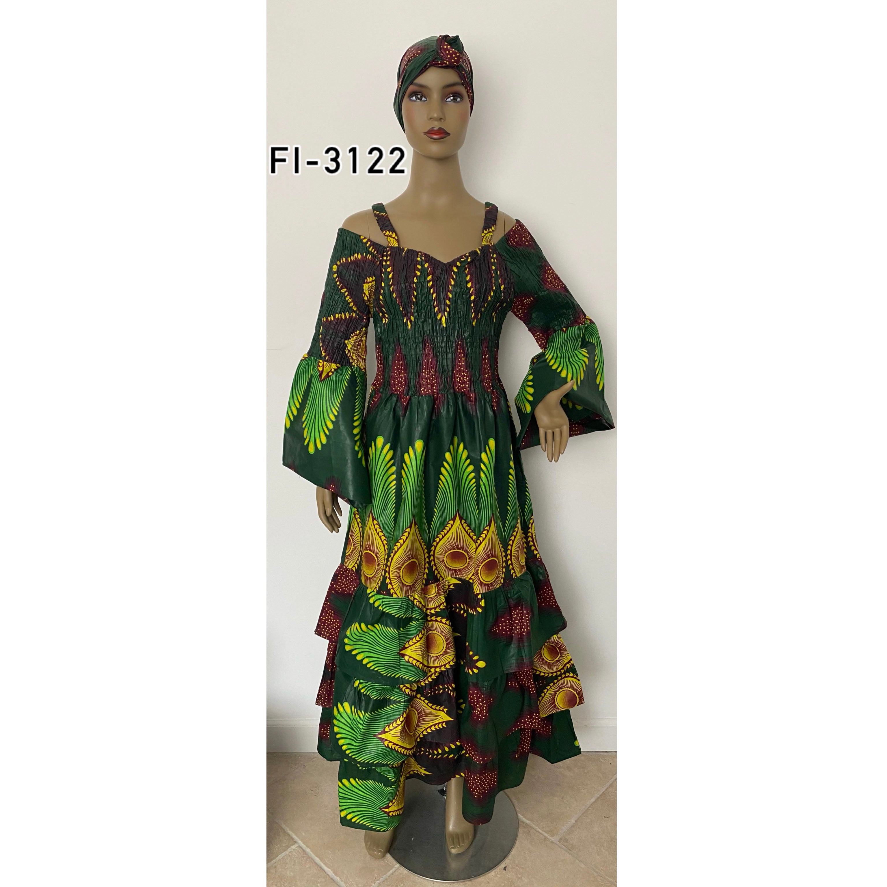 Women's Smocking Triple Layer Maxi Dress - FI-3122