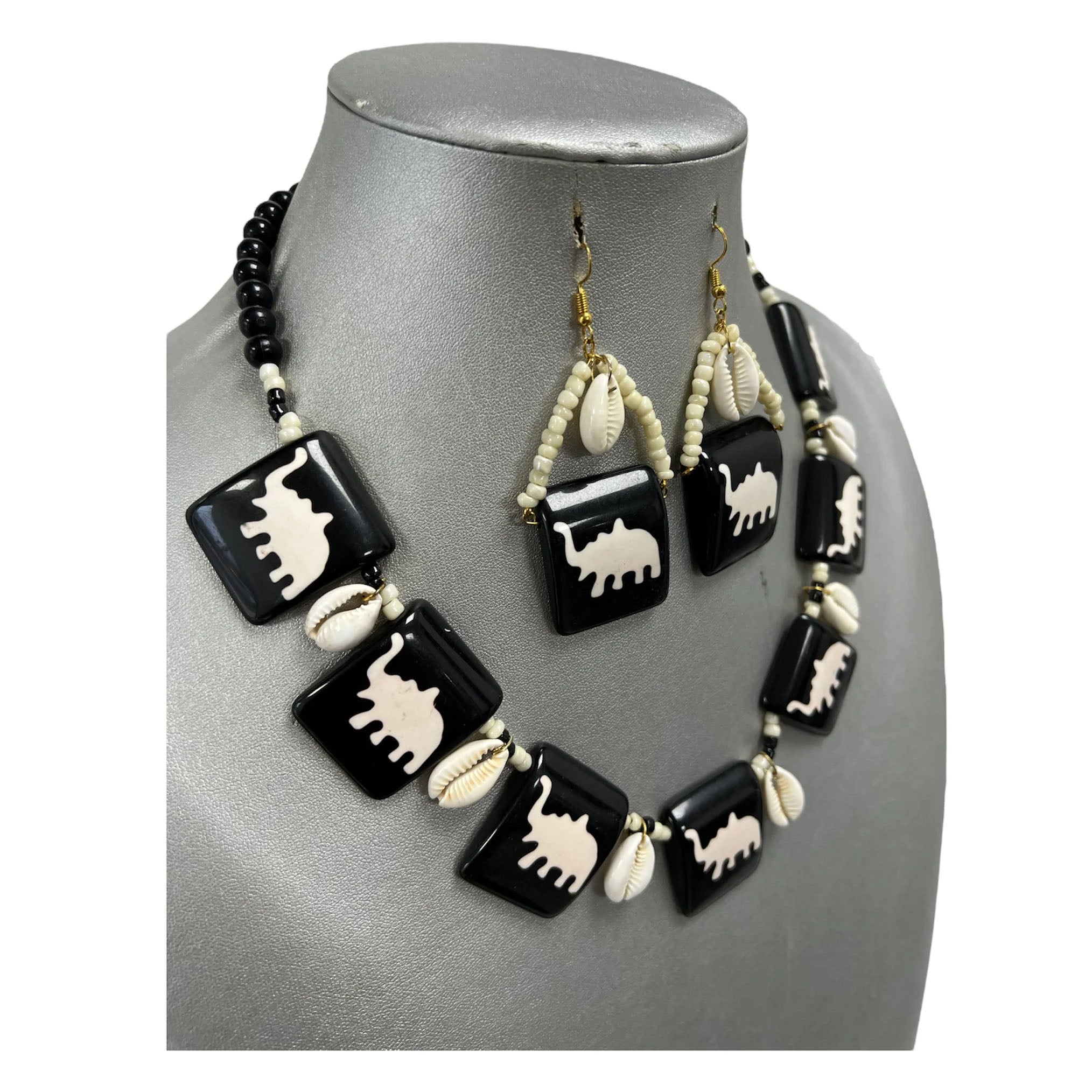 Women's Tribal Elephant Cowrie Shell Necklace Set