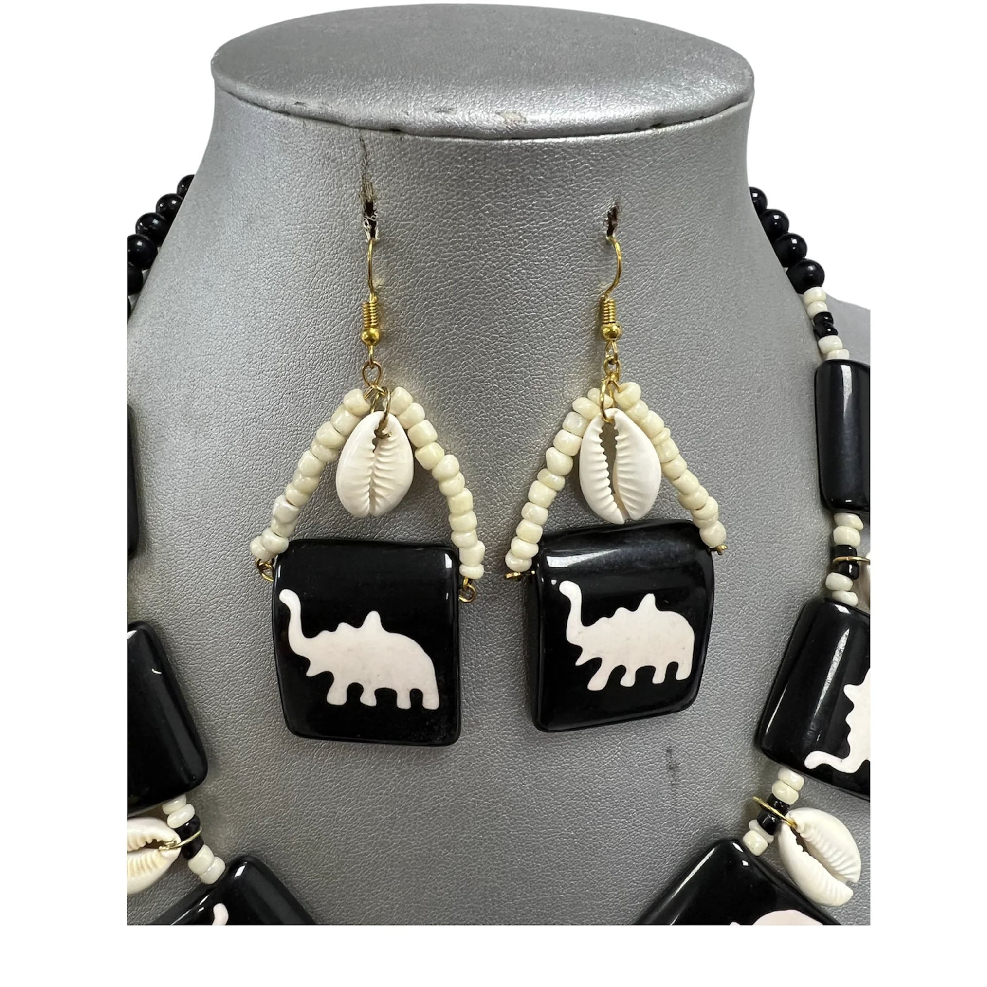 Women's Tribal Elephant Cowrie Shell Necklace Set