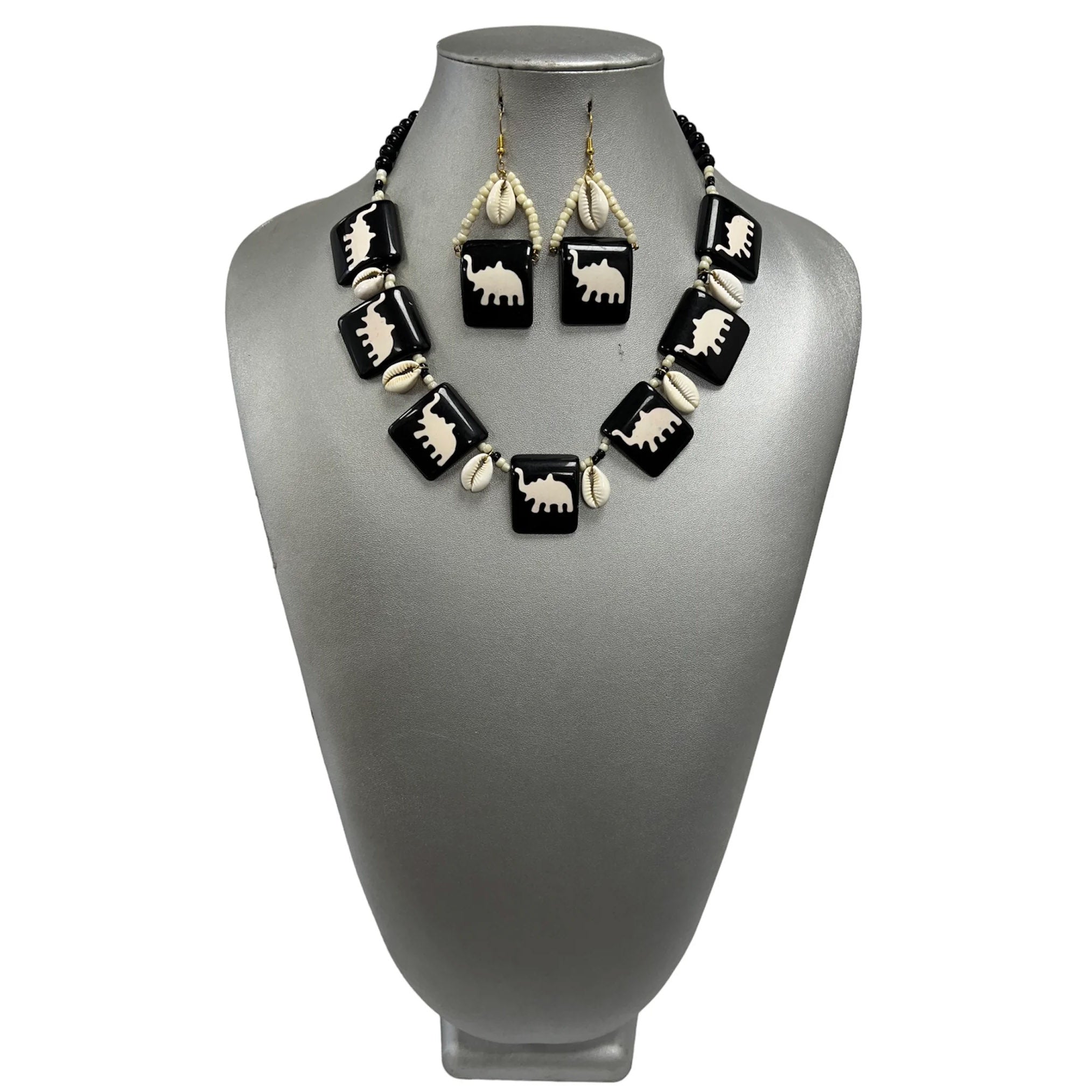 Women's Tribal Elephant Cowrie Shell Necklace Set