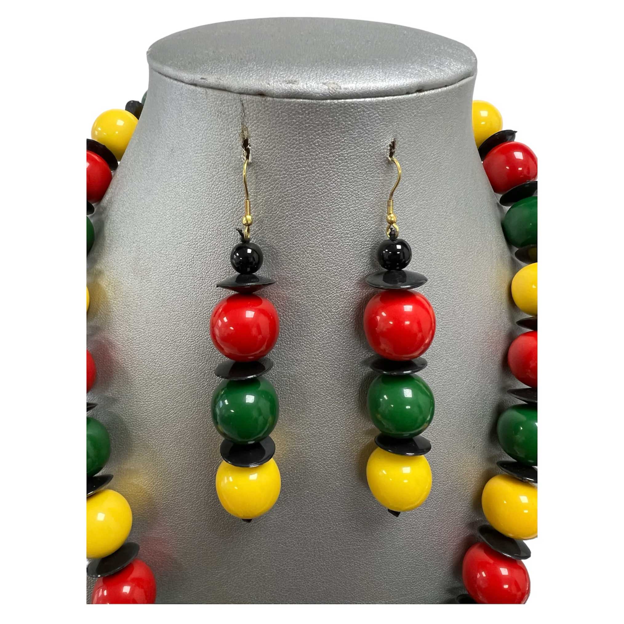 Women's Rasta Beaded Face Pendant Necklace Set